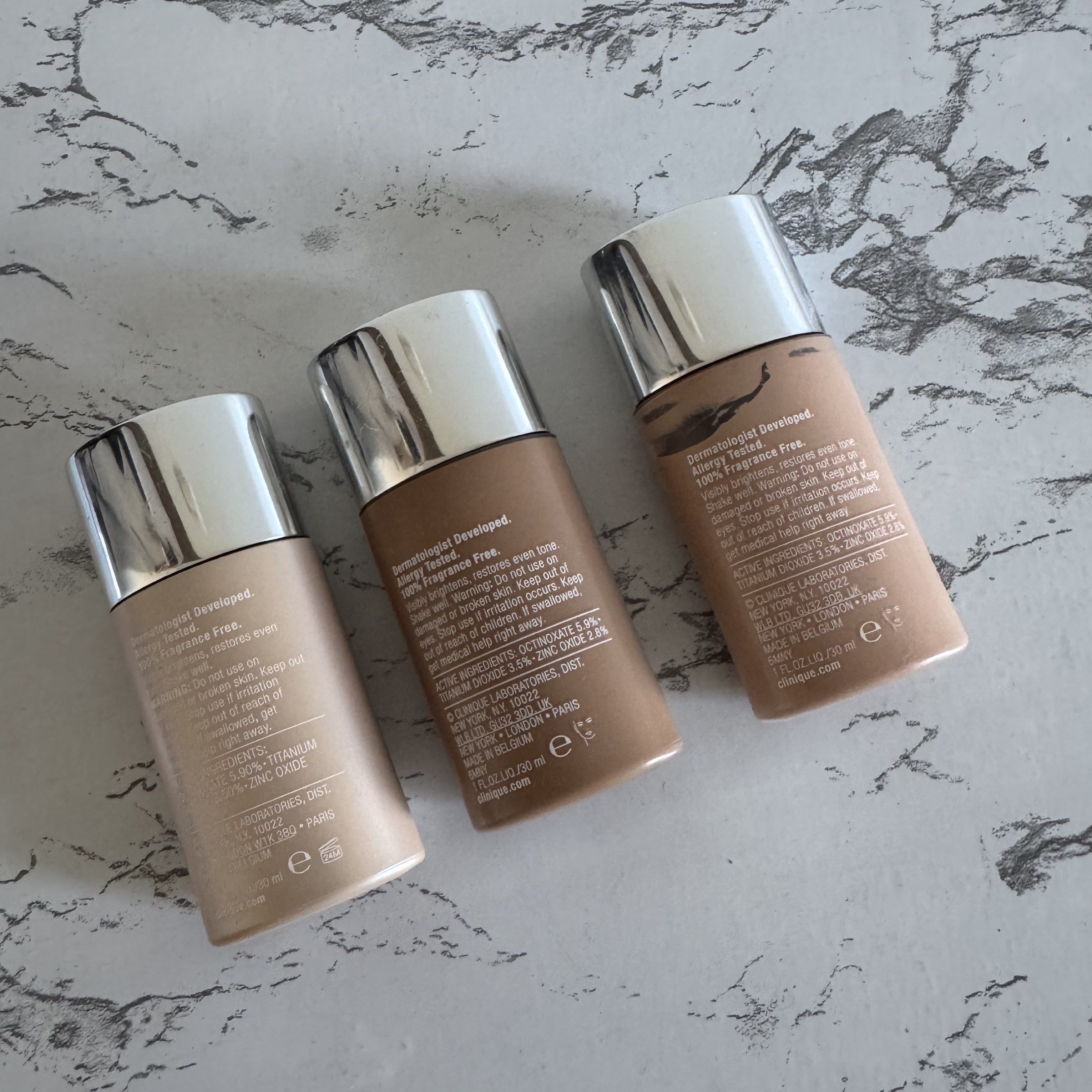 Cliniquie bundle foundation (Category: Makeup) located in Manila. Submitted by apparella.ph (Listing ID 1419682203, Image 3). Description: 80-90% pa laman lahat ng foundation Freebies: estee lauder foundation refill and f21 eye pallete All authentic from u.s pa Swatched Selling low kasi rush and will be flying next week na sold as bundle only.