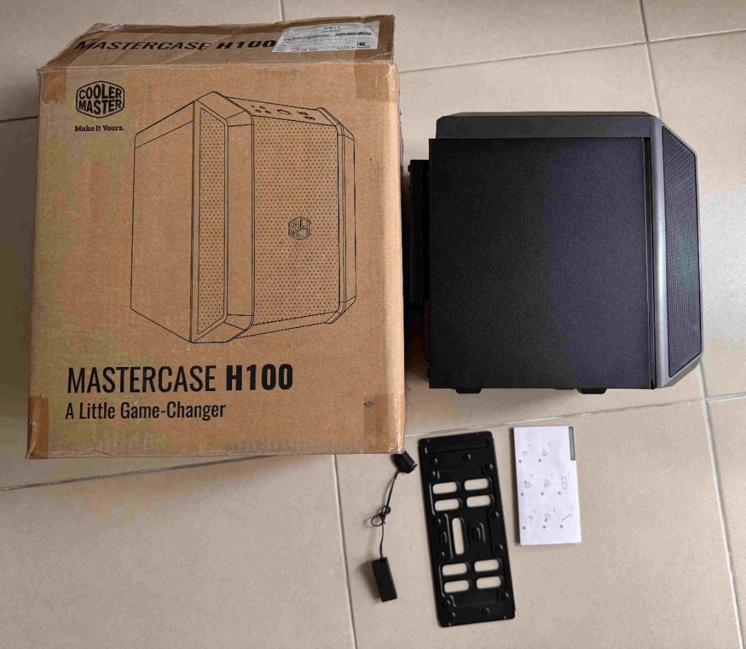 Cooler Master Mastercase H100 ITX casing (Category: Computer Parts) located in Makati City. Submitted by catalinolilia (Listing ID 1419611887, Image 1). Description: - Cooler Master Mastercase H100 ITX casing - Compact design - Front panel USB and audio ports - Includes: - Case - Mounting bracket - Original box included - Manual Note : missing video screw cover.