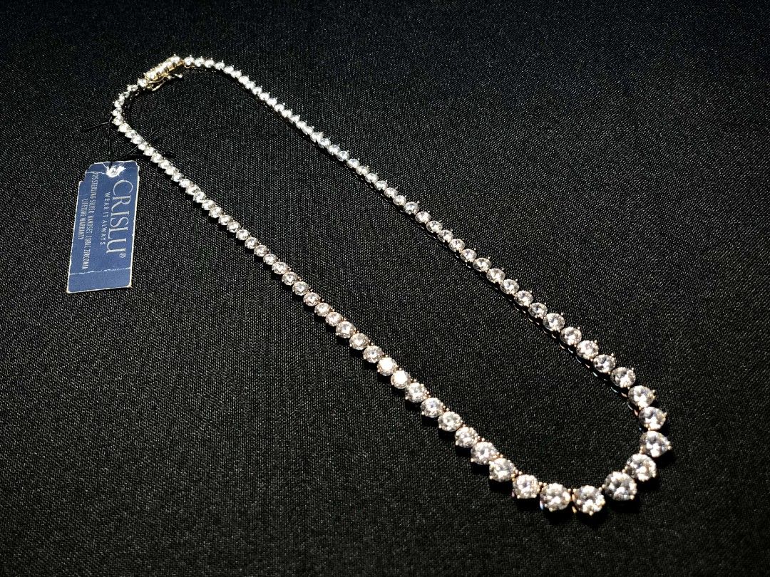 Crislu Graduated Tennis Necklace (Category: Necklaces) located in Bulacan. Submitted by koolstuffs_29 (Listing ID 1419752924, Image 2). Description: CRISLU 925 Sterling Silver Handset Cubic Zirconia Graduated Bezel Dipped Gold Finished Tennis Necklace 🤩 Excellent Condition Price 14,200 + shipping/delivery fee. Interested takers just comment MINE/SOLD! DM for more info/fast transactions! Marilao,Bulacan Thank you 🙂.