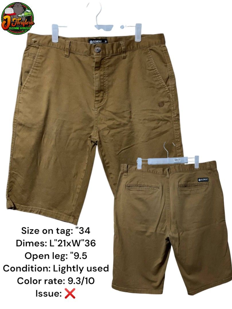 Element Shorts Size 34 (Category: Shorts) located in Goa. Submitted by j_thrifters_shop (Listing ID 1419775803, Image 1). Description: - Element shorts - Size 34 - Brown color - Button closure - Pockets - Element logo on back pocket and waistband - Dimensions: Length 21", Waist 36", Leg Opening 9.5" - Made in China all details pic Already posted❗❗ - click the First Photo for Details -free sticker -shipping every weekend MOP: Gcash#09661308878 Jas