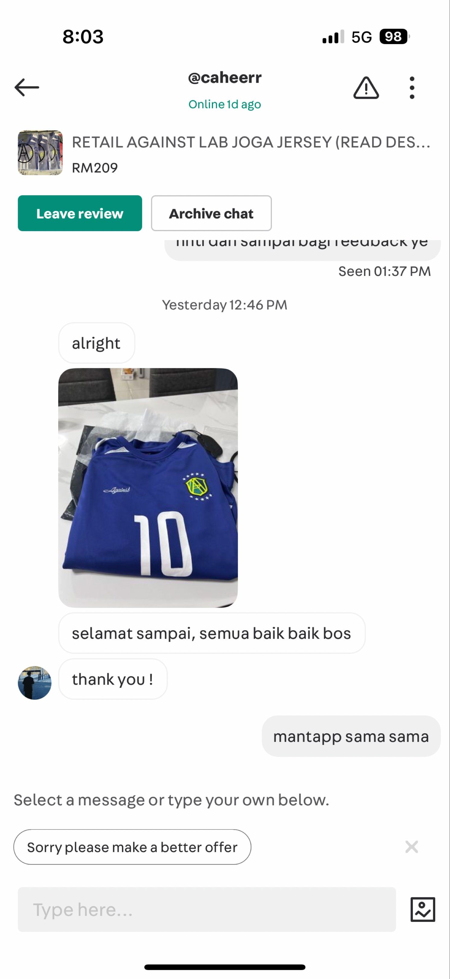 FEEDBACK (Category: Looking For) located in Kuala Selangor. Submitted by rizzstoree. (Listing ID 1356873371, Image 3). Description: 🙏🙏.