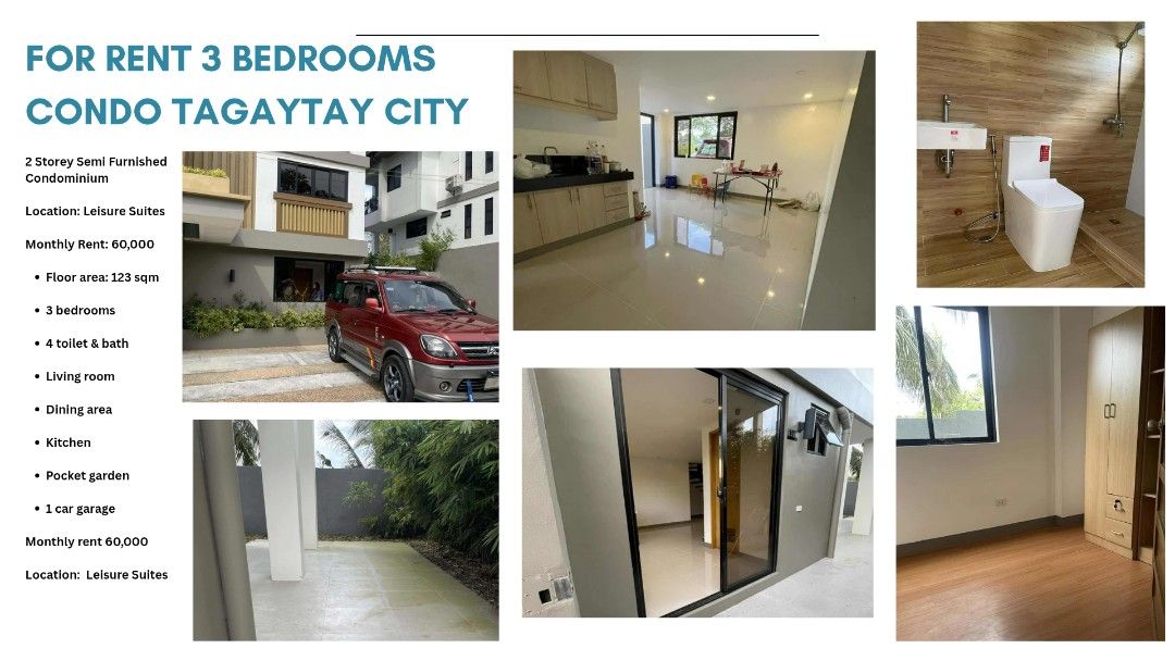 For rent 2 storey condominium tagaytay (Category: Apartments & Condos) located in Paranaque City. Submitted by jom07 (Listing ID 1419739622, Image 1). Description: 3 br 4tb living room kitchen dining area pocket garden parking.