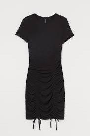 H&M Divided Black Ruched Dress (Category: Dresses) located in Manila. Submitted by jfrancesg (Listing ID 1419651740, Image 1). Description: - original price: ₱799 - ruched detailing - adjustable ties at hem - stretchable fabric notes - never worn outside, only fitted - DM for more pics/ vids mop: gcash/ bpi mod: ggx/ sdd within manila/ meetup (SM north).