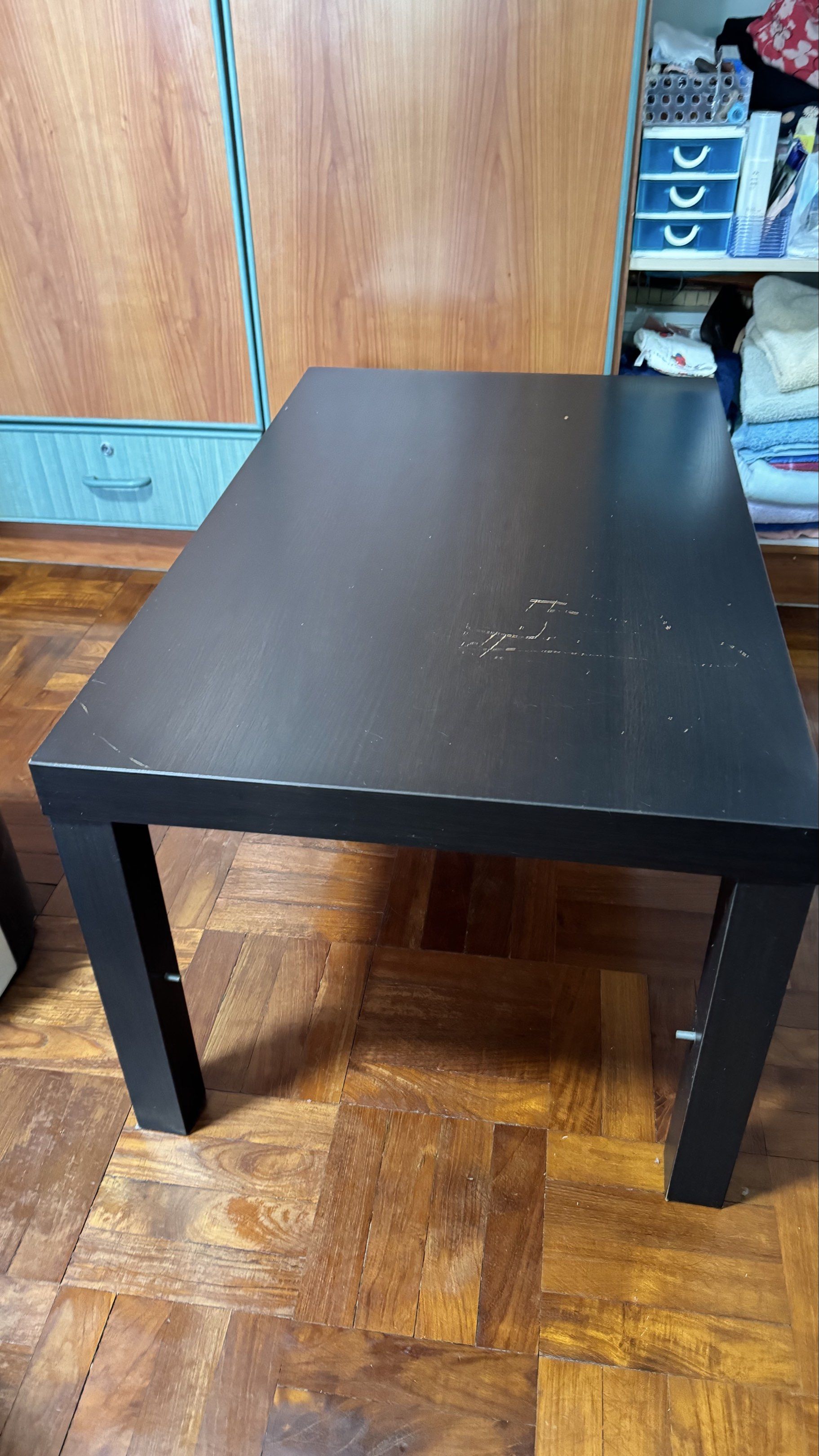 IKEA Black Rectangular Table (Category: Tables & Sets) located in Singapore. Submitted by Nova3388 (Listing ID 1419744366, Image 1). Description: - Black rectangular table 900x550x460 ht - Sturdy legs - Ideal for small dining or desk use Some slight scratches - Self-collection only.