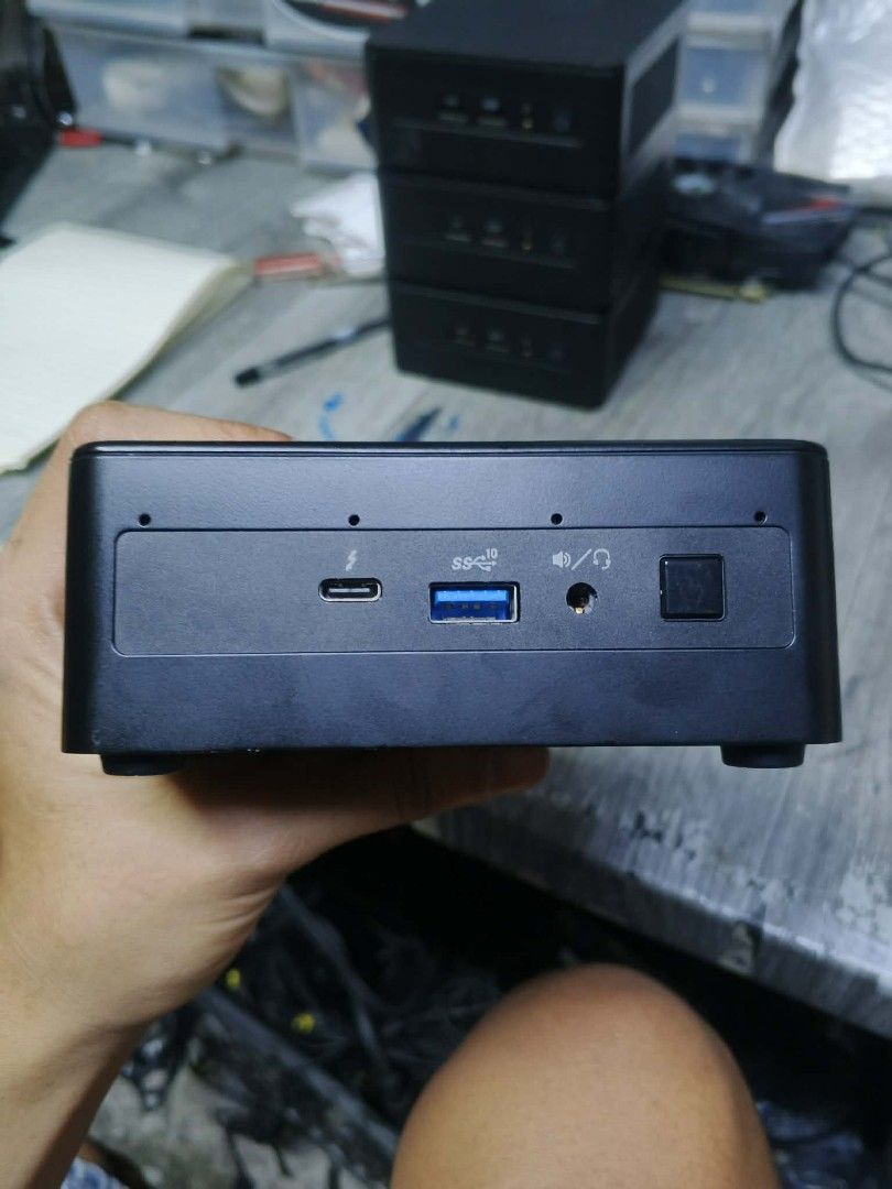 Intel NUC11PAH Mini PC (Category: Desktops) located in Manila. Submitted by trvpspxt (Listing ID 1419753222, Image 1). Description: Intel nuc i7 11th gen 16gb ram 256gb ssd windows 11 plug and play pick up or lalamove - Intel NUC11PAH Mini PC - Multiple Ports: USB, HDMI, Ethernet - Power Input: 19V, 6.32A - Manufactured: May 2021 - Model: AX201D2W - Front Panel: Power button and audio jack.