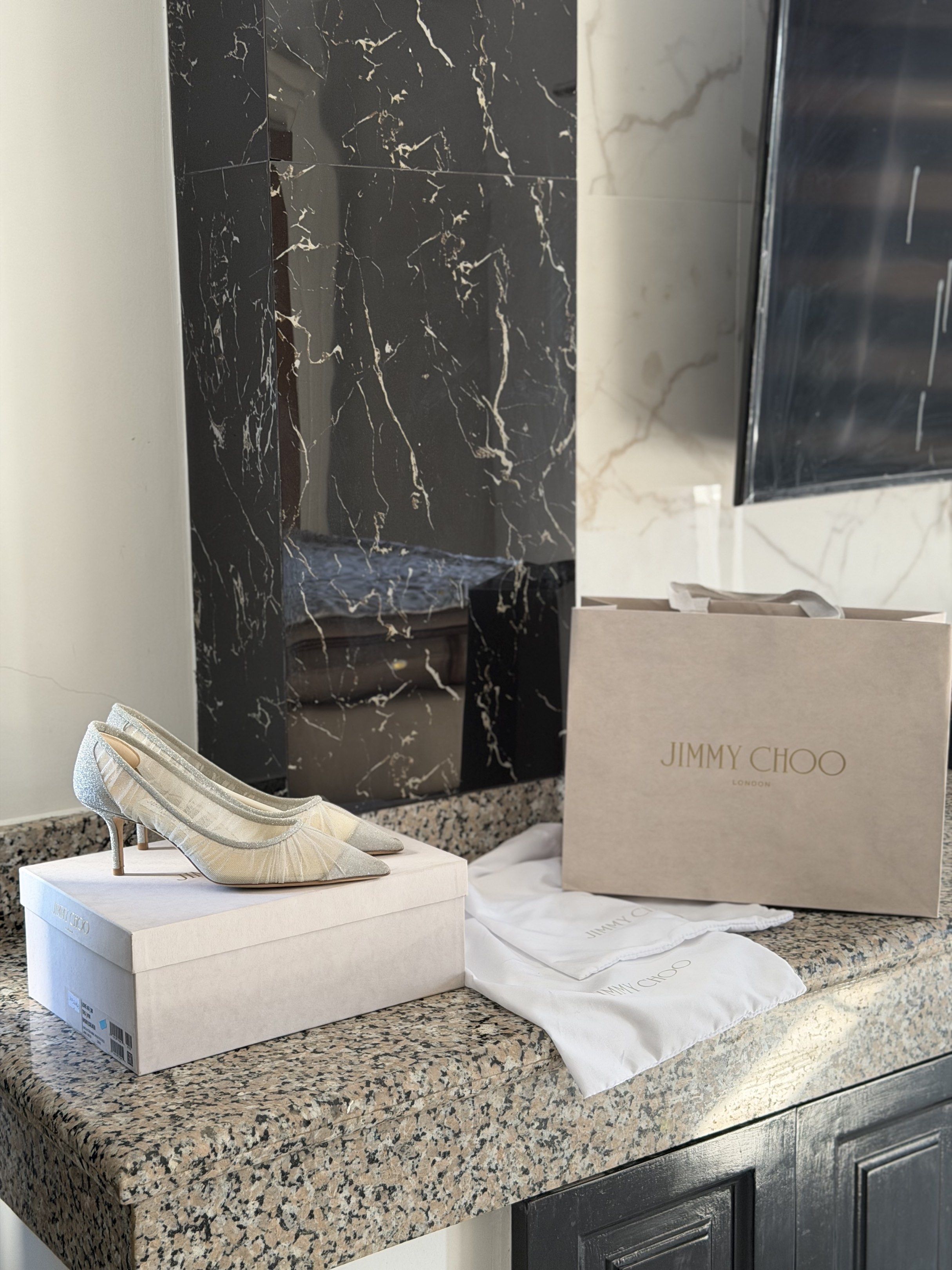 Jimmy Choo Wedding heels (Category: Heels) located in Laoag. Submitted by dmtcda (Listing ID 1419650735, Image 2). Description: Selling my wife’s wedding heels. Used once lang noon wedding namin - Jimmy Choo Love 65 heels - Color: Ivory and silver - Size: 38 - Features: Pointed toe, delicate mesh overlay - Includes: Original box, dust bags, shopping bag - Made in Italy - Original price: ₱59,500 Selling it for 30,000 slightly neg.