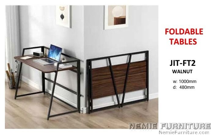 JIT-FT2 foldable study table (Category: Tables & Sets) located in Quezon City. Submitted by nemiefurniture (Listing ID 1419669770, Image 1). Description: - Foldable table for small spaces - Elegant walnut finish - Sturdy metal frame - Easy setup and fold-away design - Dimensions: 1000mm (width) x 480mm (depth) - Ideal for home office or temporary workspace https://nemiefurniture.com Prices negotiable .