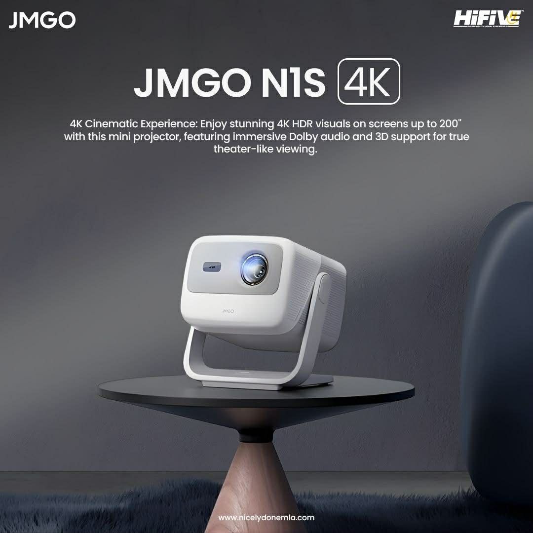 JMGO N1S 4K Projector (Category: Projectors) located in Quezon City. Submitted by rich.tngnn (Listing ID 1419647258, Image 1). Description: Experience stunning 4K HDR visuals with the JMGO N1S mini projector. Enjoy immersive Dolby audio and 3D support on screens up to 200". It features a FlexiSmart adaptive system for effortless usage, including smart screen alignment, keystone correction, real-time auto focus, and lossless zoom. Indulge in premi