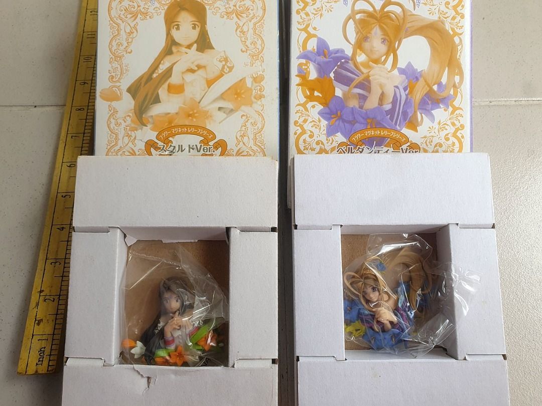 Kaiyodo Ah! My Goddess Figurines Sets (Category: Figurines & Statues) located in Quezon City. Submitted by nextnoel (Listing ID 1419773137, Image 2). Description: Kaiyodo x Afternoon Collaboration 2009 Ah! My Goddess Flower Magnet Belldandy and Skuld = 500 (sold as set) Kaiyodo x Afternoon Collaboration 2004-2005 Ah! My Goddess Belldandy On The Earth = 500 (sold as set) - all figures are unassembled/new - box/packaging has some visible wear Meet-