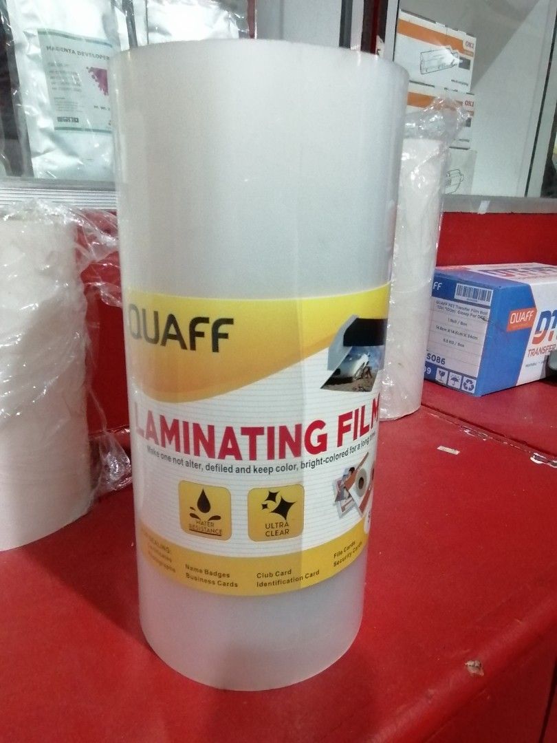 Laminating Film (Category: Printers, Scanners & Copiers) located in Quezon City. Submitted by copieronlineinc (Listing ID 1419670452, Image 1). Description: - Quaff Laminating Film - Protects documents from water and damage - Ultra clear for vibrant colors - Preserves and keeps colors bright - Available for meetups at Kamias Road, Quezon City.