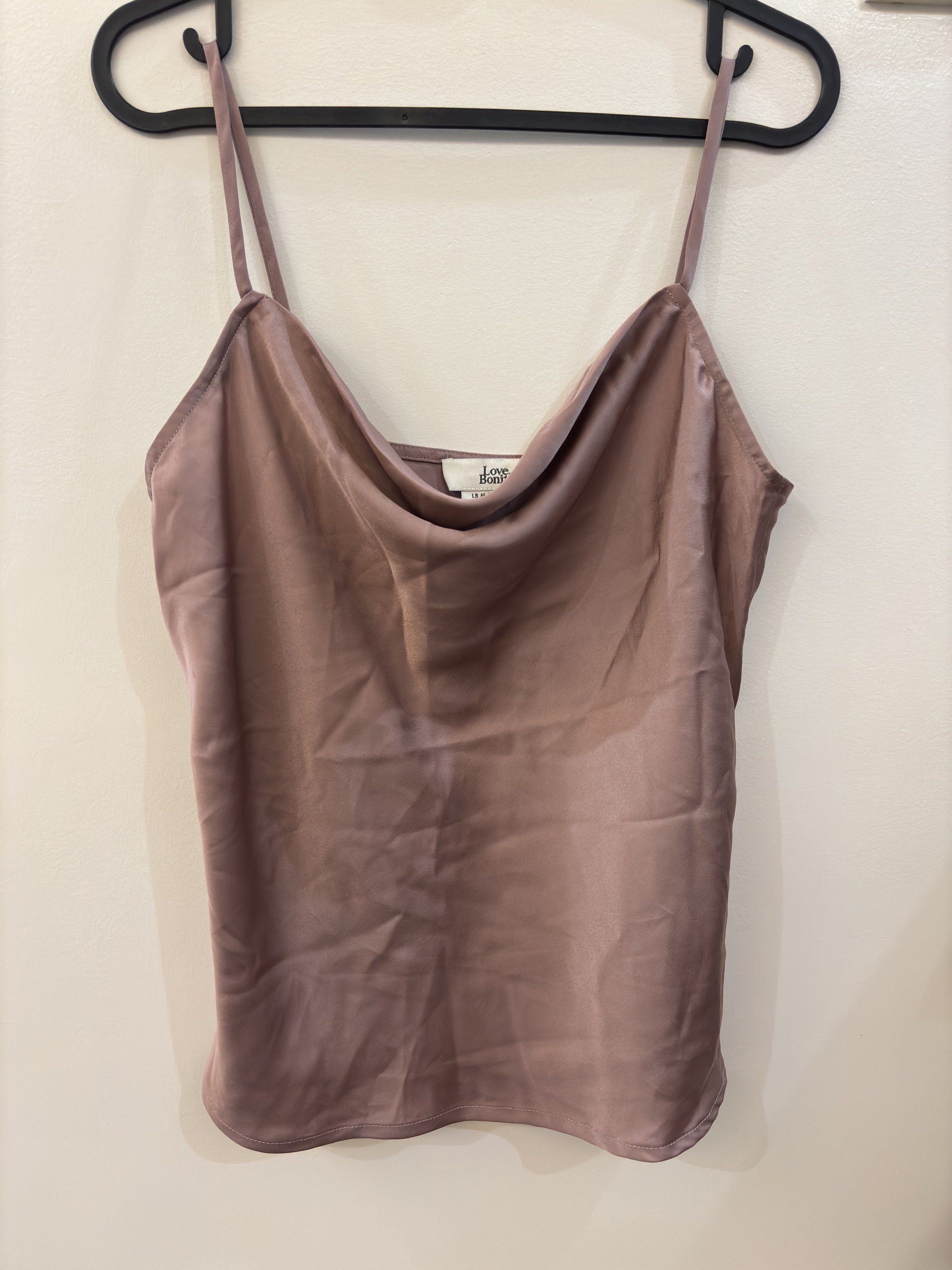 Love, Bonito Cowl Neck Top (Category: Sleeveless) located in Agdangan. Submitted by mics01 (Listing ID 1419674371, Image 1). Description: - Love, Bonito top - Dusty rose color - Cowl neck and spaghetti straps - Size: M (UK 10, US 6) - Silky material.