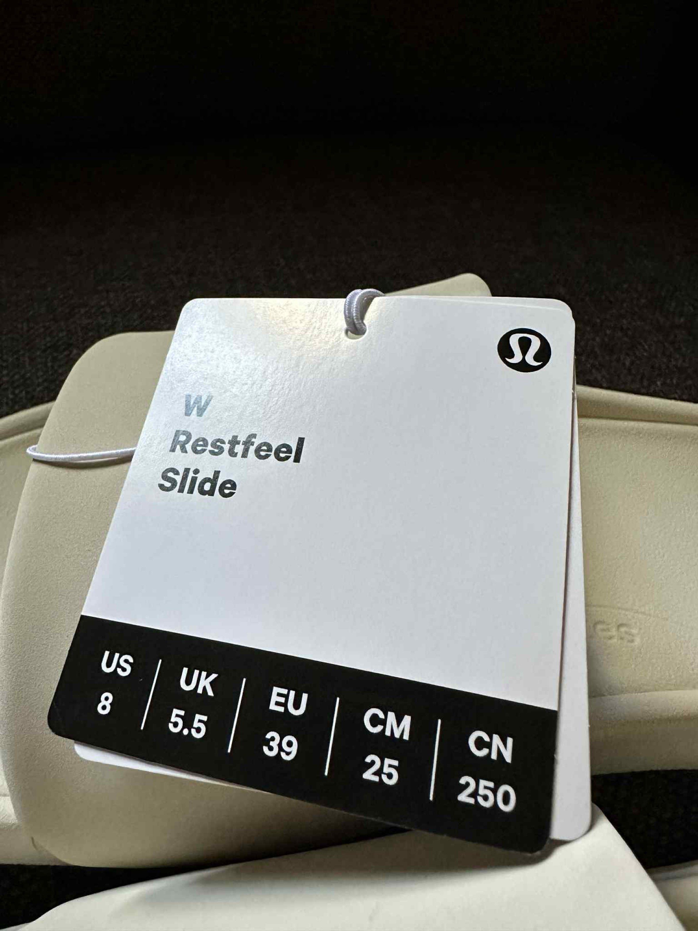 Lululemon Restfeel Slide - US 8 (Category: Flats & Sandals) located in Quezon City. Submitted by christopherkirk (Listing ID 1419676581, Image 1). Description: - Lululemon Restfeel Slide Sandals - Size: US 8, UK 5.5, EU 39, CM 25, CN 250 - Light color - New with tags - Unworn condition - Perfect condition.