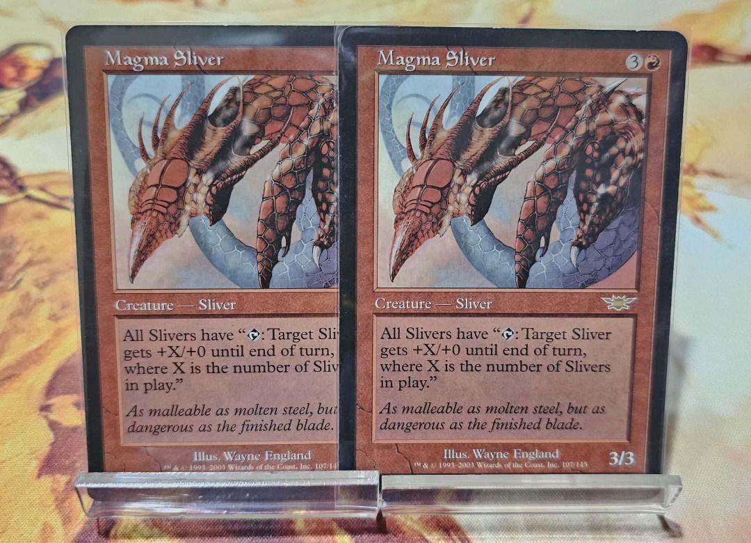 Magic The Gathering MTG Magma Sliver (Category: Raw Singles) located in Cebu City. Submitted by noonefollows (Listing ID 1419697393, Image 1). Description: !!!Prices are subject to change without prior notice !!!Minimum of P300 purchase for MTG Cards PRICE : P550 Each - Magma Sliver - Expansion : Legions - Rarity : Rare - Lightly Played - With Some Whitening at the sides (Shuffle marks) Payments : Mlhuillier / Palawan / BPI / Gcash.