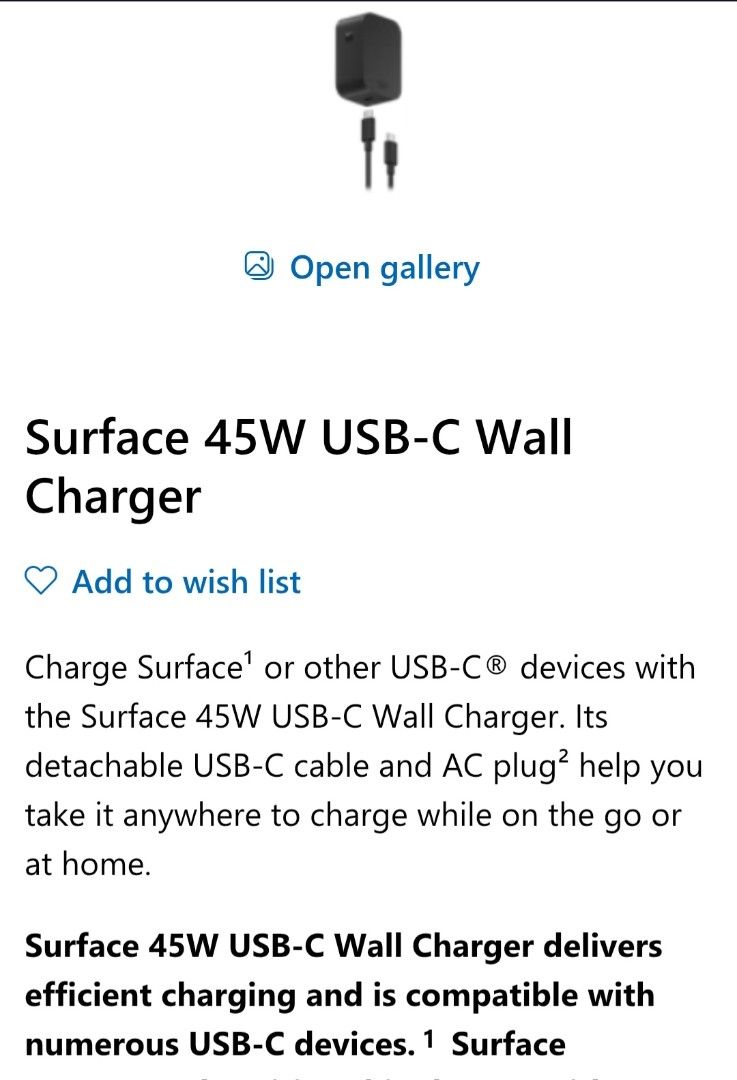 Microsoft Surface 45W USB-C Wall Charger406024472243087360