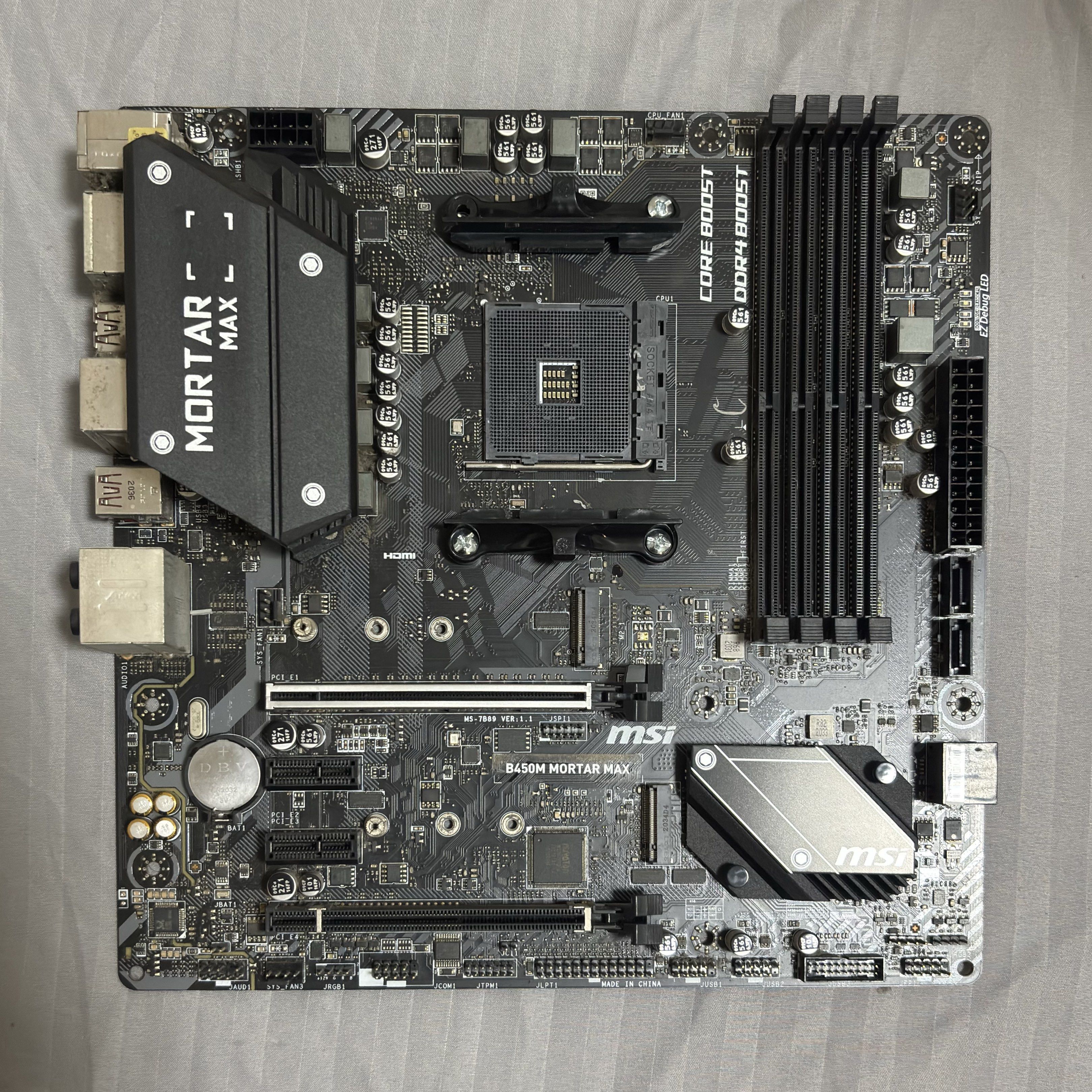 MSI B450 Mortar MAX Motherboard (Category: Computer Parts) located in Manila. Submitted by hae.rei.n (Listing ID 1419690645, Image 2). Description: - Brand / Model: MSI B450 Mortar MAX - No bent pins, no issues. - Includes motherboard and I/O shield. With Box. - RFS: Upgrade Meet-up or shipping available..