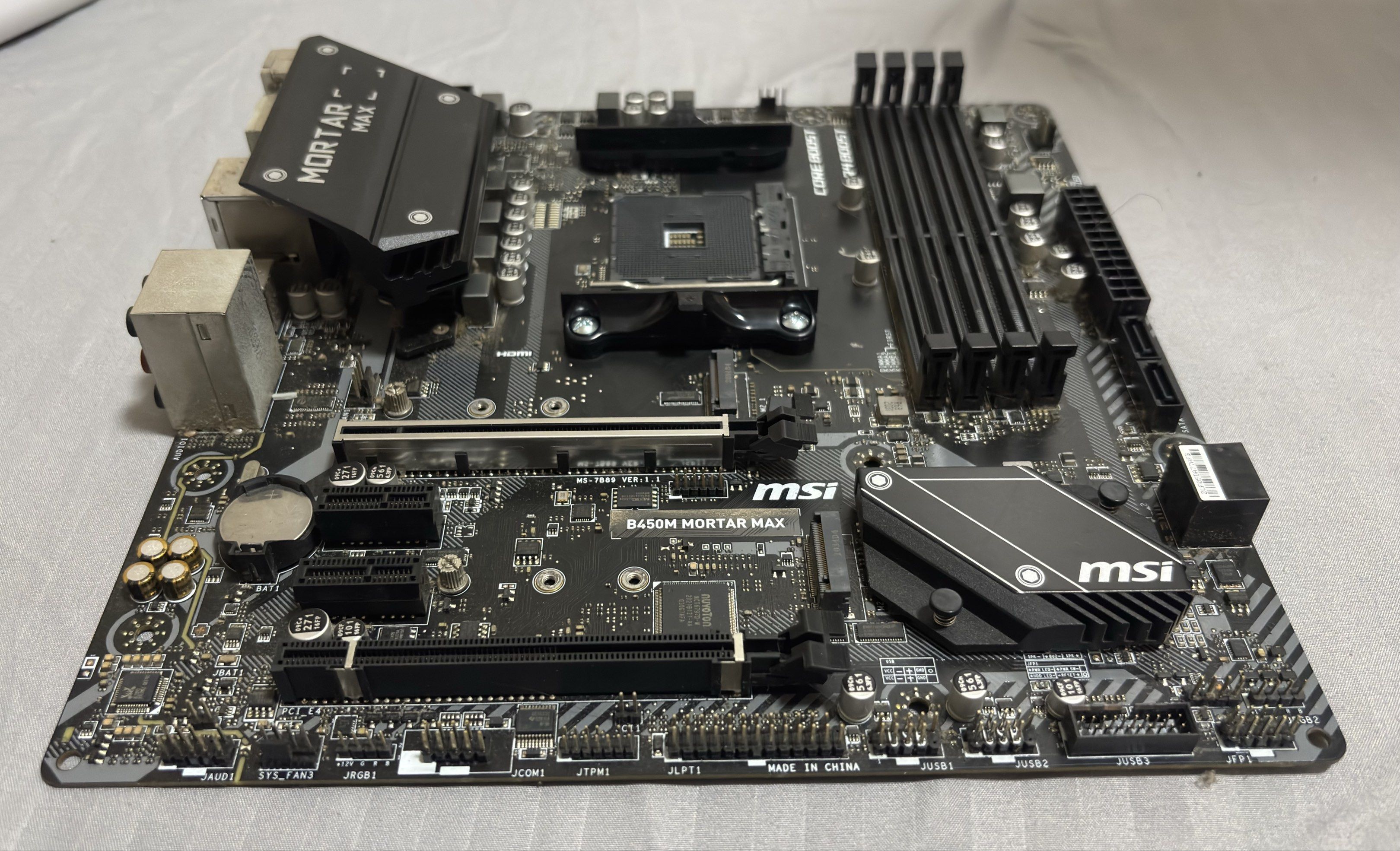 MSI B450 Mortar MAX Motherboard (Category: Computer Parts) located in Manila. Submitted by hae.rei.n (Listing ID 1419690645, Image 3). Description: - Brand / Model: MSI B450 Mortar MAX - No bent pins, no issues. - Includes motherboard and I/O shield. With Box. - RFS: Upgrade Meet-up or shipping available..