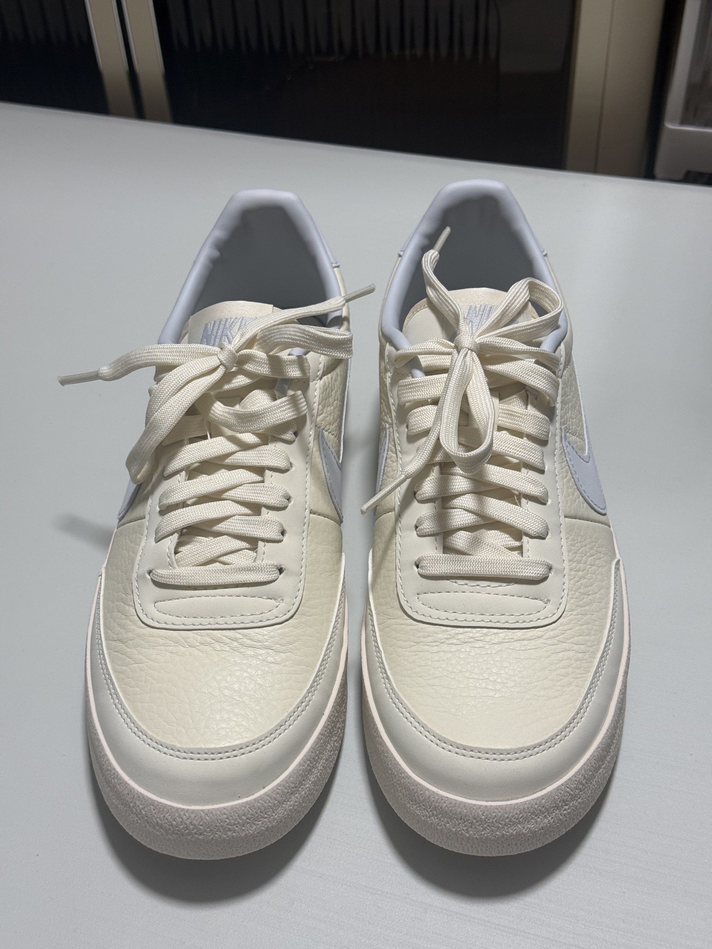 Nike Killshot 2 Leather Sneakers (Category: Sneakers) located in Manila. Submitted by ryansellsstuff (Listing ID 1419719022, Image 2). Description: Nike Killshot 2 Leather Sneakers - Brand new Nike Killshot 2 Leather sneakers. - removed from the box but never ised - Color: Cream with light blue swoosh and heel tab. - Features a textured leather upper. - White sole. - Cream-colored laces. - Nike logo on the heel. - Unworn condition. - RFS : bought
