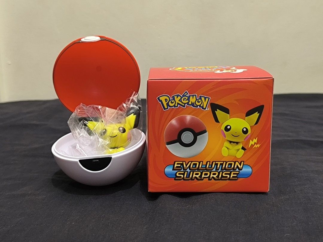 PICHU Jollibee Pokemon Evolution Surprise Blind Box (SEALED) (Category: Designer & Blind Box Toys) located in Manila. Submitted by beyond04 (Listing ID 1419712269, Image 2). Description: Set includes: - PICHU toy (sealed) - Pokeball - Original Jollibee box and pouch - TRADE with Pikachu, Psyduck, or Lucario.