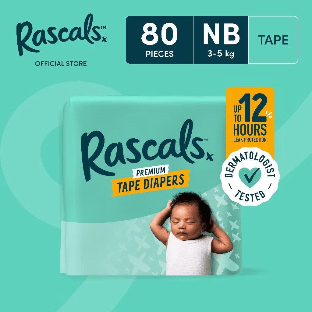 Rascal+ Premium Tape Diapers NB 80pcs (Category: Diapers & Baby Wipes) located in Caloocan City. Submitted by franscesca49639 (Listing ID 1419626330, Image 1). Description: - Rascal+ Premium Tape Diapers (Newborn size) - 80 pieces per pack - For babies weighing 3-5 kg - Up to 12 hours of leak protection - Dermatologist-tested - Features a hydro lock core - Stretchable high-back waistband.