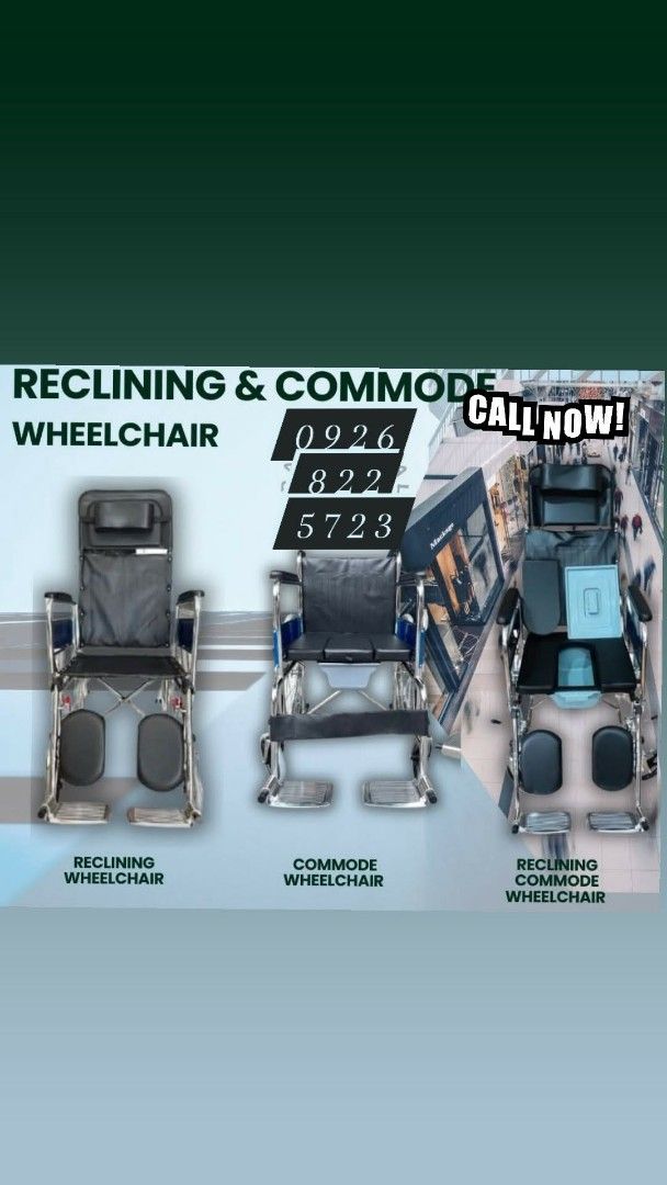 Reclining & Commode Wheelchair (Category: Wheelchairs) located in Quezon City. Submitted by kathrynbal66392 (Listing ID 1419590801, Image 1). Description: we accept bulk orders brandnew affordable onhand negotiable good quality and condition open for pick up and delivery high quality we also sell many medical supplies call me 09268225723 cod,gcash,bank transfer lifetime time free service.
