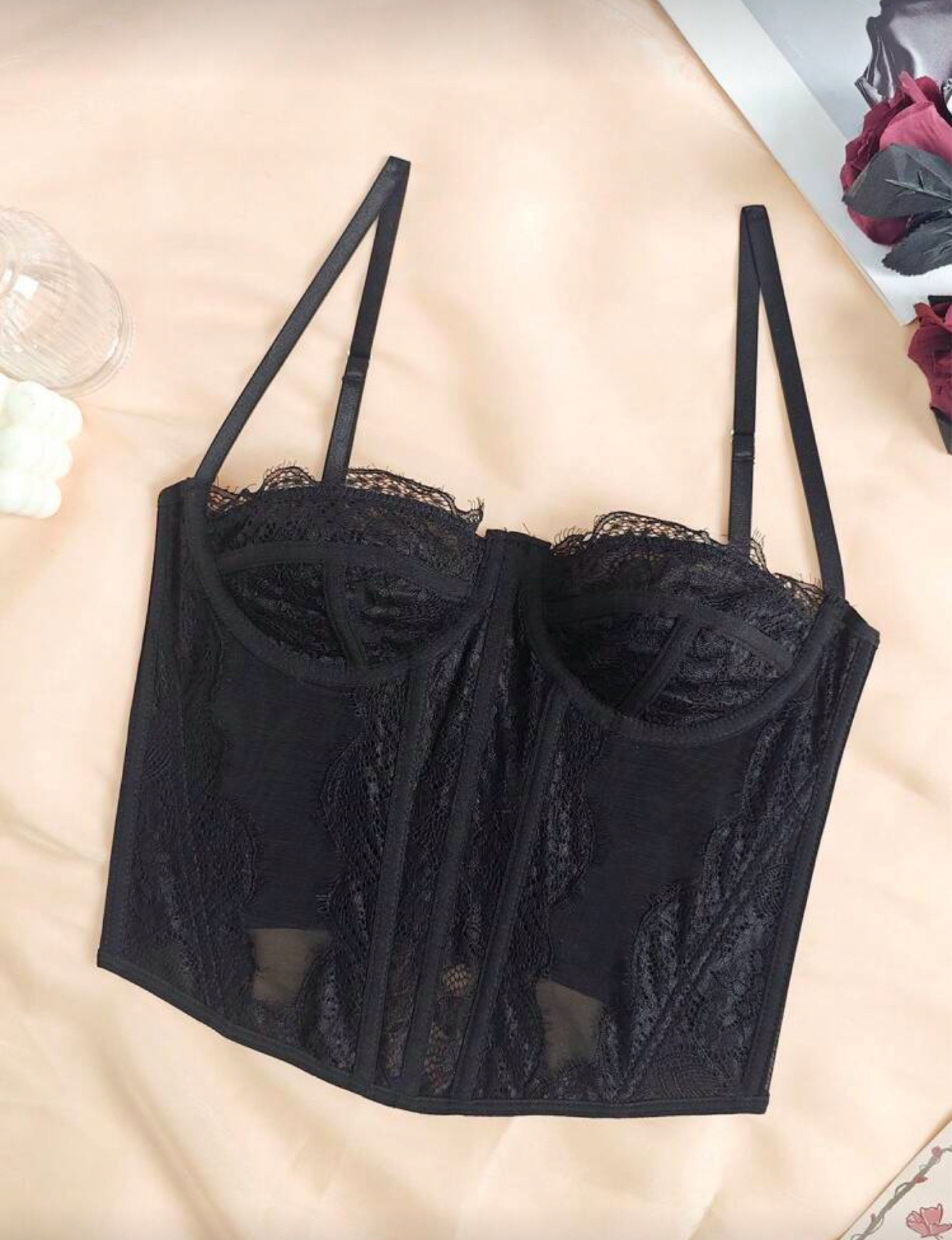 Shein Black Lace Corset Top (Category: Others Tops) located in Manila. Submitted by sl4ying (Listing ID 1419702173, Image 3). Description: - Black lace corset top - Adjustable straps - Hook-and-eye closure - Flattering silhouette - Perfect for layering or wearing alone - Versatile for different outfits.