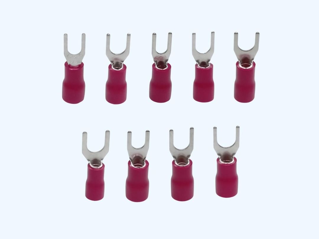 SPADE INSULATED WIRE CONNECTOR, ELECTRICAL FORK CRIMP TERMINAL, 10-PCS per ORDER (Category: Electrical, Adaptors & Sockets) located in Quezon City. Submitted by besteinpc (Listing ID 1419714895, Image 1). Description: SPADE INSULATED WIRE CONNECTOR, ELECTRICAL FORK CRIMP TERMINAL, 10-PCS per ORDER FEATURES: VARIATION: 👉a. SV1-3 - 22-16 AWG (0.5-1.5mm²) 👉b. SV1.25-4 - 22-16 AWG (0.5-1.5 mm²) 👉c. SV2-3 - 16-14 AWG (1.5-2.5 mm²) 👉d. SV2-4 - 16-1