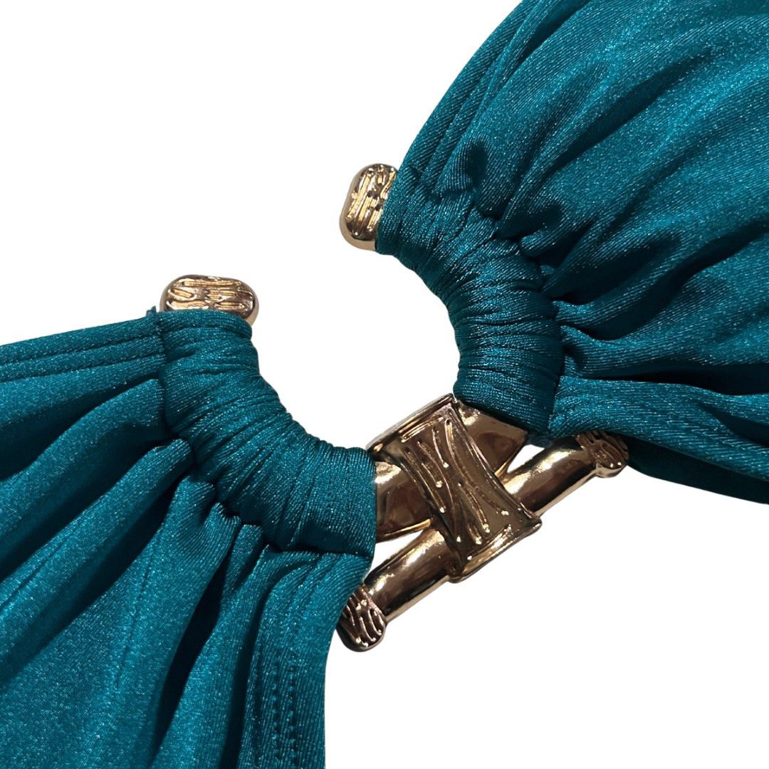 Teal Bikini with Gold Detailing (Rare Design) (Category: Bikinis & Swimsuits) located in Manila. Submitted by ekss11 (Listing ID 1419697263, Image 2). Description: not your basic swimwear 👀✨ rare design + premium fabric = main character energy 👙💎 if you want something na hindi common + super flattering, this is for you 💅 details: • brand new, never used 🤍 • premium, thick fabric (not see-through) • rare & unique design ✨ • comfy + flattering