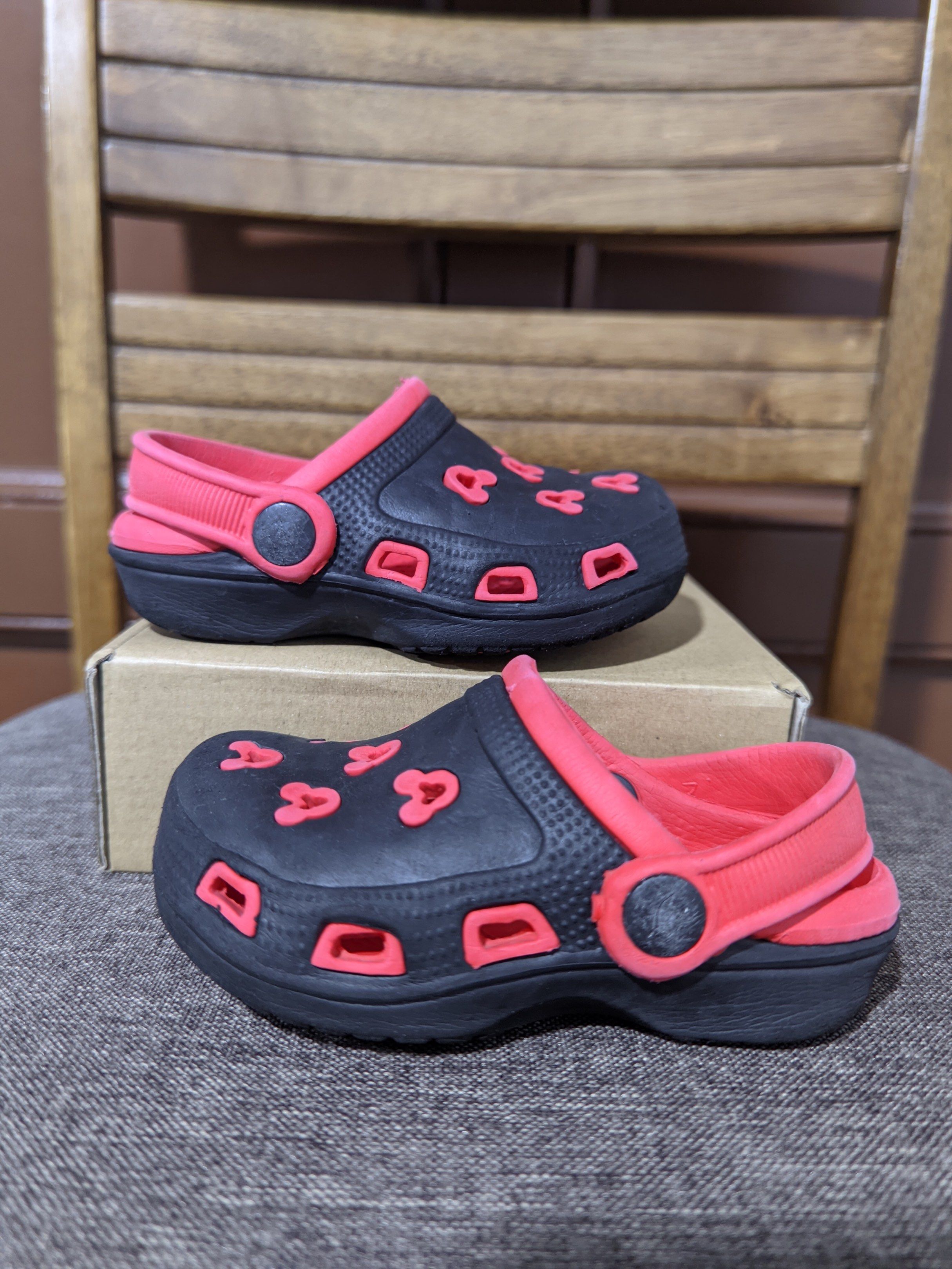 Toddler Clogs (Croc-Like) Mickey Mouse design, black/red (Category: Babies & Kids Fashion) located in Cavite. Submitted by mommyd.clutter (Listing ID 1419599308, Image 1). Description: ➡️size: C21, 13cm ➡️crocs inspired ‼️ Please manage your expectations as these items are pre-loved/used..