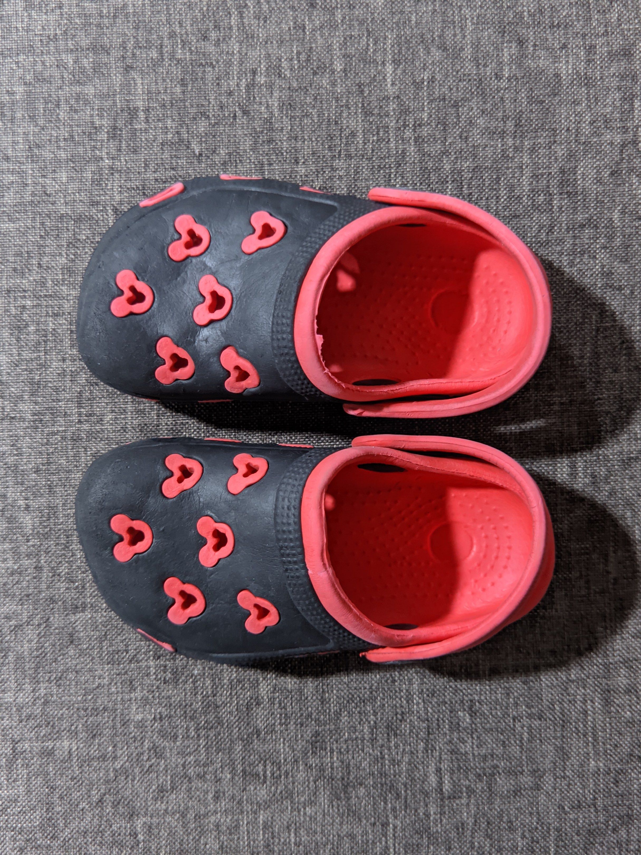 Toddler Clogs (Croc-Like) Mickey Mouse design, black/red (Category: Babies & Kids Fashion) located in Cavite. Submitted by mommyd.clutter (Listing ID 1419599308, Image 3). Description: ➡️size: C21, 13cm ➡️crocs inspired ‼️ Please manage your expectations as these items are pre-loved/used..