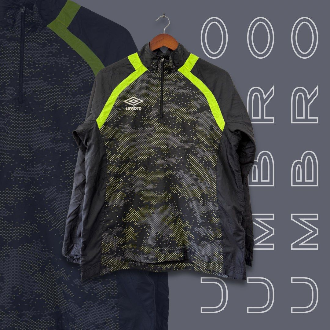 UMBRO Half Zip Windbreaker (Category: Coats, Jackets and Outerwear) located in Imus. Submitted by mbplph (Listing ID 1419704334, Image 1). Description: (UMBRO) Half Zip Windbreaker Size on Tag: L Dimensions: L 27 IN ~ W 22 IN Color: Black + Neon Green MEN BY PENNYLAINEPH PRICE: ₱499 ⚠️ SHIPPING NOT INCLUDED (PRICE + SF).