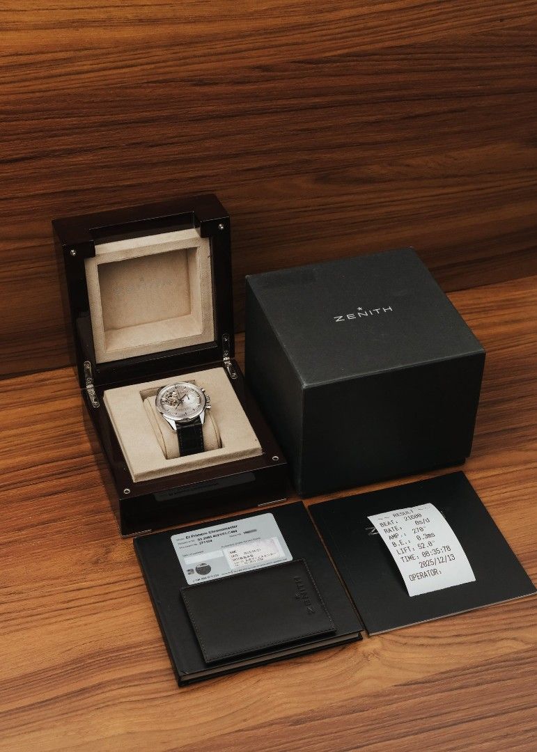 2013 Zenith El Primero Chronomaster Reserve de Marche (Box & Papers) (Category: Luxury Watches) located in Manila. Submitted by windsorfinery (Listing ID 1419948736, Image 3). Description: Zenith El Primero Chronomaster Power Reserve 03.2080.4021 2013 Automatic Stainless steel 42mm Sapphire Zenith strap Box: Yes Papers: Yes Others: Zenith booklet and timegrapher receipt. 1-Year Mechanical Warranty by Windsor Finery Co. Cash Price: ₱278,000 ✔️ Lay