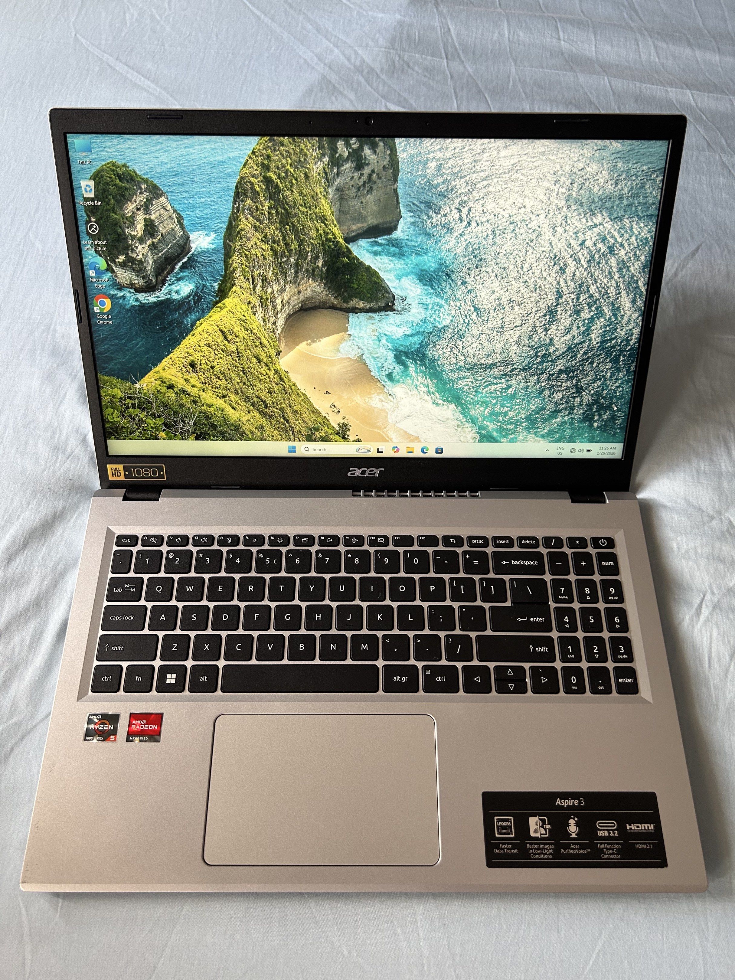 Acer Aspire 3 laptop (Category: Laptops & Notebooks) located in Marikina City. Submitted by more4lessph (Listing ID 1419923857, Image 2). Description: Specs: > AMD Ryzen 5 7520U with Radeon Graphics > 16GB RAM > 512GB SSD > 15.6” Display (touch screen) > Windows 11 (64-bit) Condition: > 100% working, smooth and fast > No issues on the screen/display INCLUSION: Charger and unit itself Selling Price: ₱22,000 (no to swap) Perfect for students, work 
