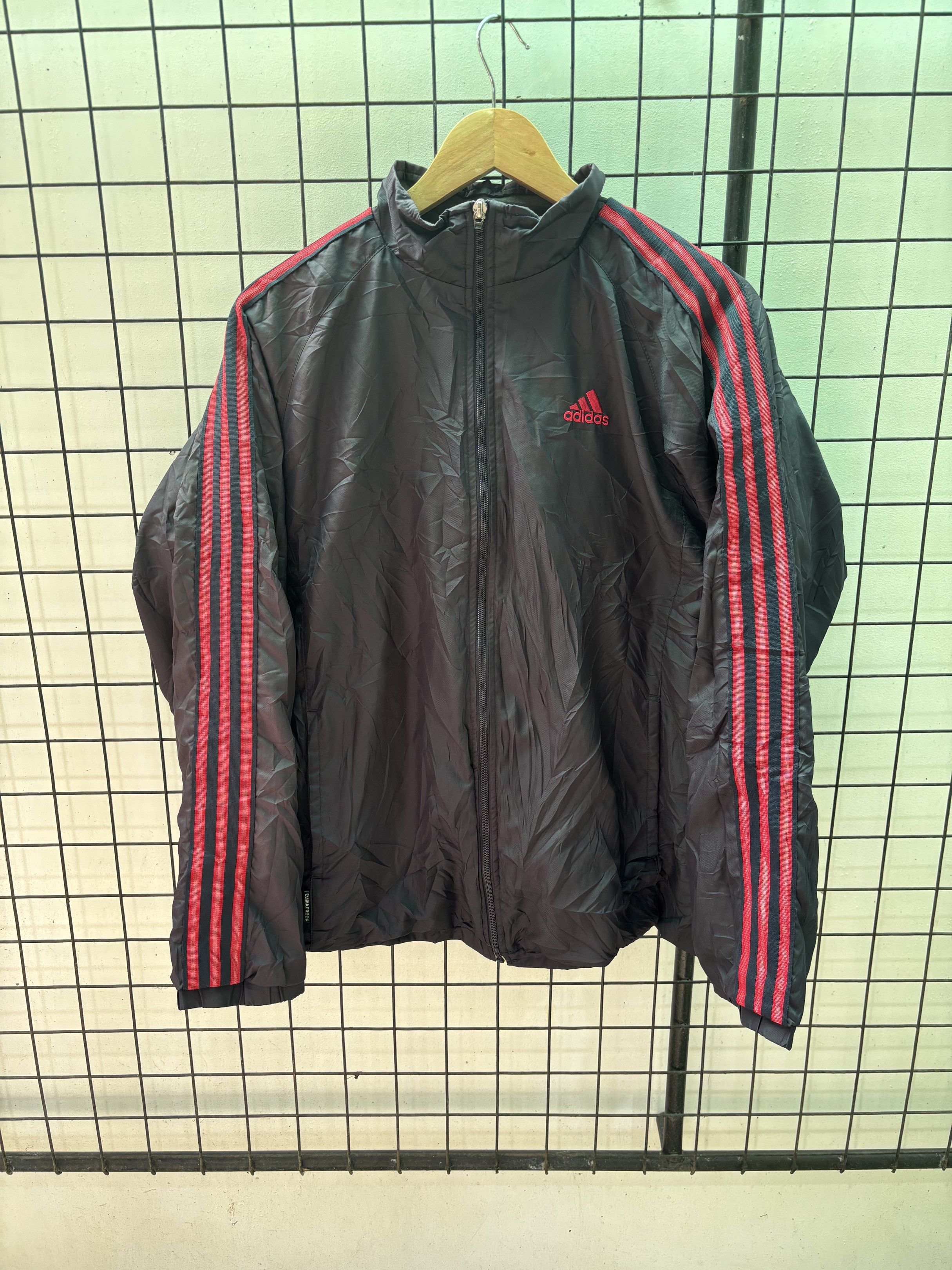 Adidas ClimaProof Windbreaker Jacket (Category: Coats, Jackets and Outerwear) located in Bulacan. Submitted by vckssn (Listing ID 1419862855, Image 1). Description: dimensions: 23 width 27 length best fit large-xl embroidery logo solid 3 lines side tape complete tags issue: medyo maluwag ribbings color rate: 9.5/10.