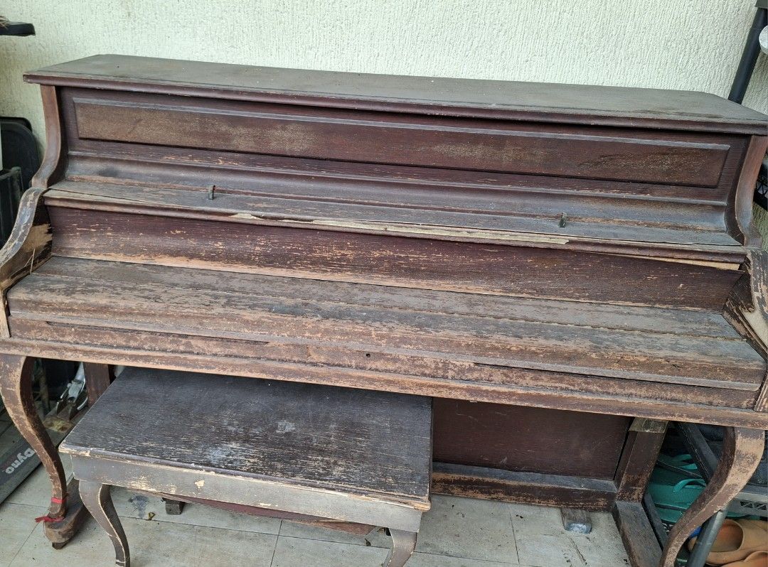Antique Piano with Bench (Category: Musical Instruments) located in Paranaque City. Submitted by tsentiatsen (Listing ID 1419816270, Image 2). Description: needs restoration the keys are still fine need to declutter, need space .