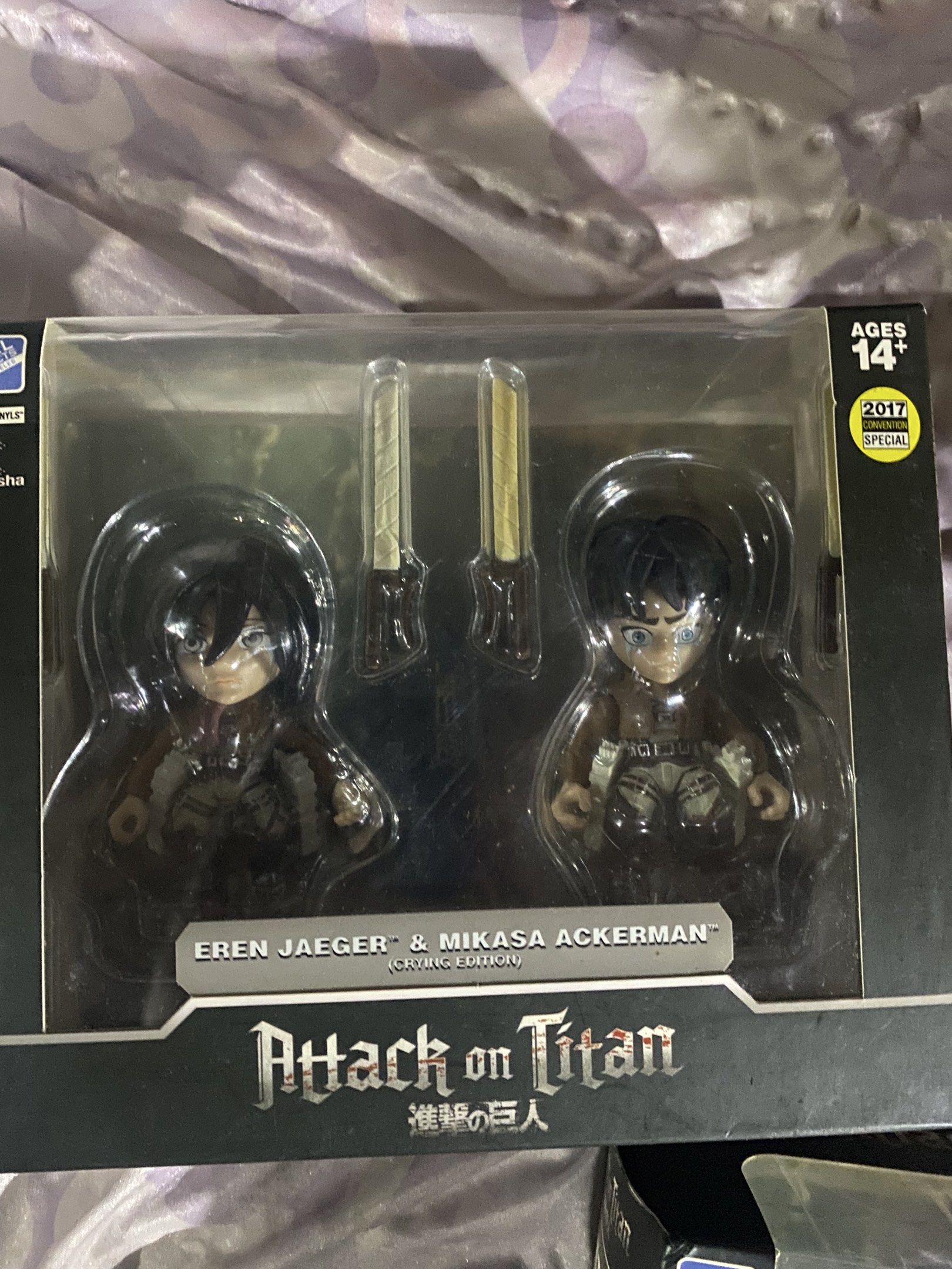 Attack on Titan Eren Jaeger & Mikasa Ackerman Figures (Category: Figurines & Statues) located in Taguig. Submitted by diannkalang (Listing ID 1419916221, Image 2). Description: the loyal subjects figures - 'Crying Edition' (2017) special edition - Includes two figures and two swords - Hyper-poseable with multiple accessories - Detailed sculpts ###brand new!!### angono rizal lalamove ready.