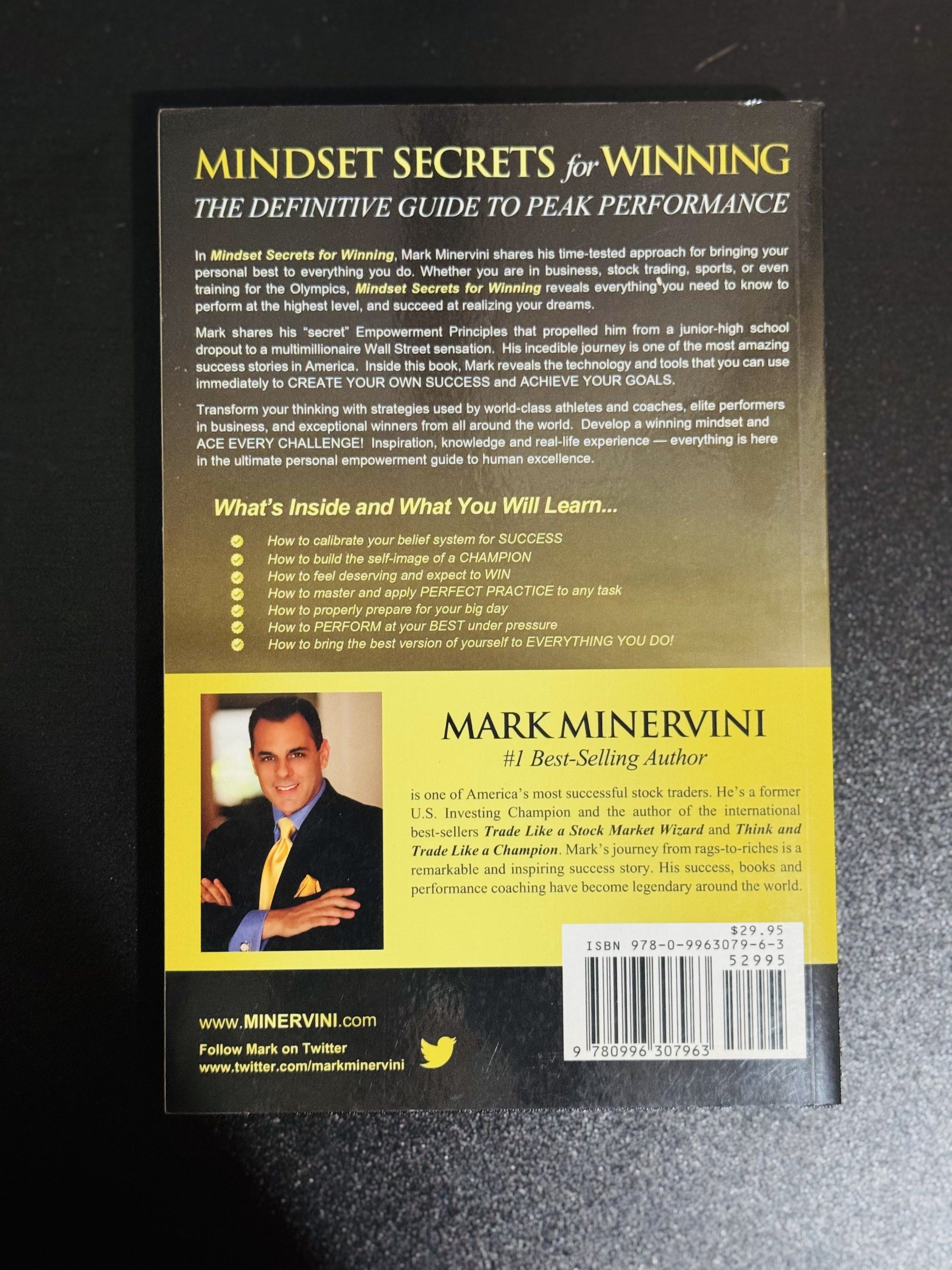 [AUTOGRAPHED COPY] Mindset Secrets for Winning by Mark Minervini (Category: Storybooks) located in Quezon City. Submitted by monicaaaaaaa_ (Listing ID 1419897640, Image 3). Description: ✨ Expanded edition ✨ Original signature inside title page ✨ Great addition to any trading / self-development collection Condition: Preloved, well kept Price: Php3k.