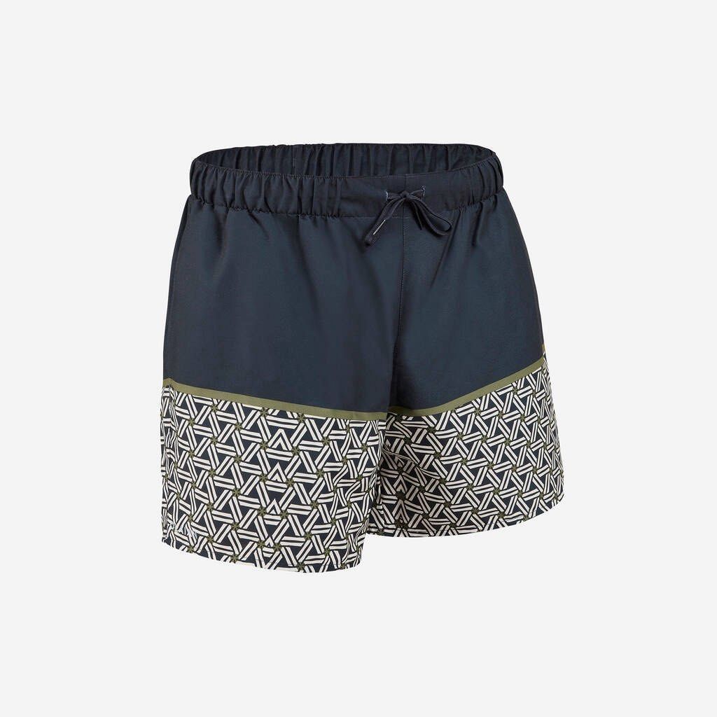 Decathlon Board Shorts Size 2XL (Category: Swim Trunks & Board Shorts) located in Imus. Submitted by shopfromlilo (Listing ID 1419909038, Image 2). Description: - Swim shorts with elastic waistband and drawstring. - Comfortable fit. - Features two mesh-lined side pockets and one back pocket. - Stylish design: navy blue upper section, patterned lower section with geometric design. - Size: 2XL - Made in Vietnam. Pick-up Imus Cavite #decathlon.