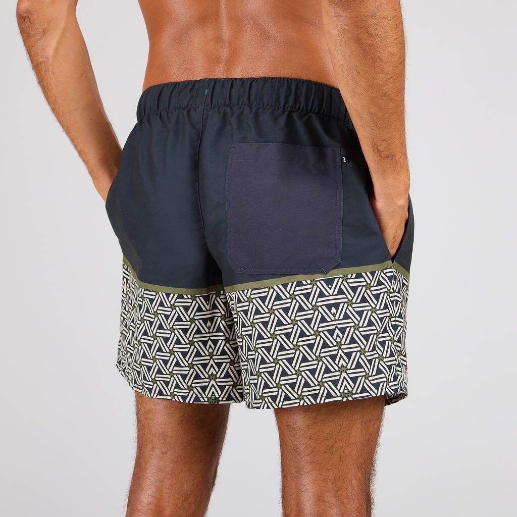 Decathlon Board Shorts Size 2XL (Category: Swim Trunks & Board Shorts) located in Imus. Submitted by shopfromlilo (Listing ID 1419909038, Image 1). Description: - Swim shorts with elastic waistband and drawstring. - Comfortable fit. - Features two mesh-lined side pockets and one back pocket. - Stylish design: navy blue upper section, patterned lower section with geometric design. - Size: 2XL - Made in Vietnam. Pick-up Imus Cavite #decathlon.