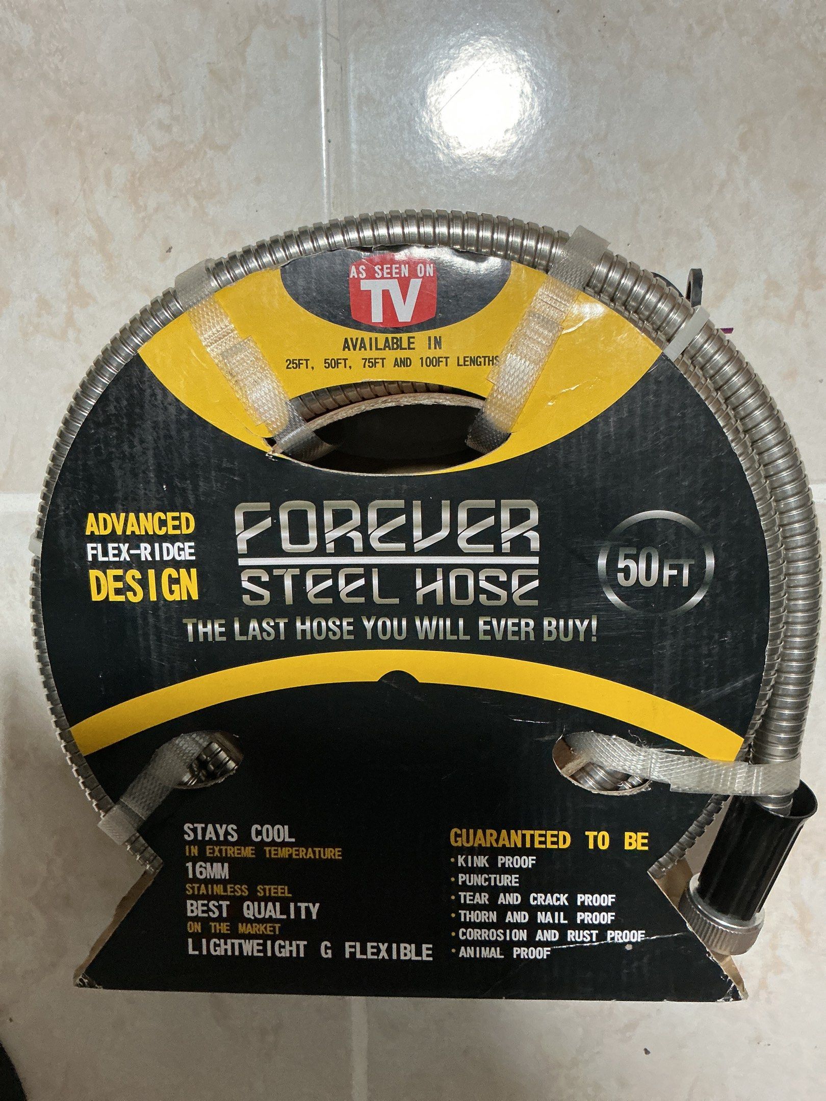 Forever Steel Hose 50ft (Lightweight) (Category: Construction & Building Materials) located in Makati City. Submitted by boldturtle-8720 (Listing ID 1419860946, Image 2). Description: Durable Forever Steel Hose, 50ft long. Features advanced flex-ridge design. Stays cool in extreme temperatures. Guaranteed to be kink-proof, puncture-proof, tear and crack proof, thorn and nail proof, corrosion and rust proof, and animal proof. Lightweight and flexi