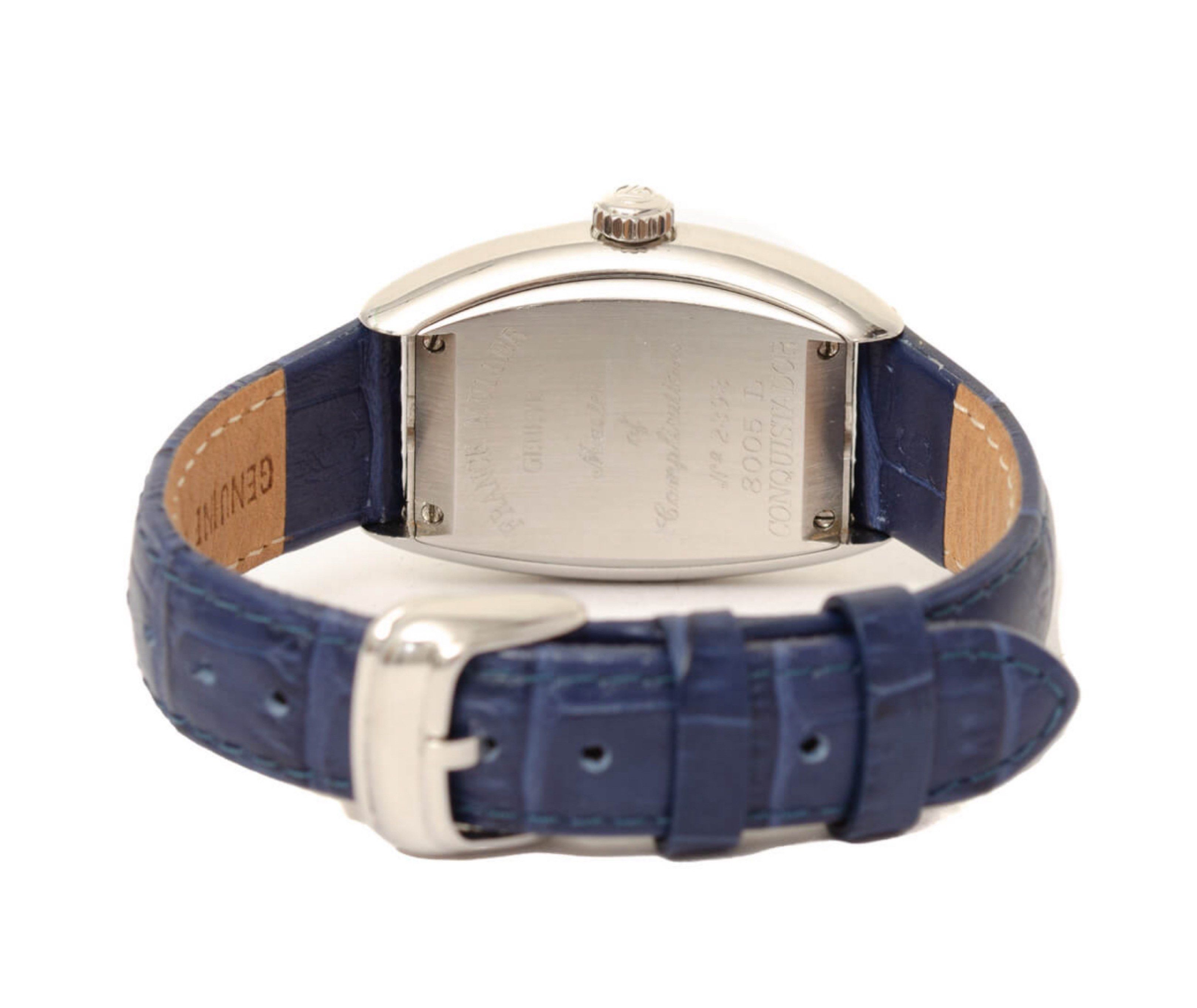 Franck Muller Conquistador Watch (Category: Luxury Watches) located in Taguig. Submitted by luxeinofficial (Listing ID 1419858832, Image 2). Description: FRANCK MULLER Conquistador Automatic Blue Dial 8005 L Ladies’ Watch SKU: 38Q999 Gender: Ladies Reference #: 8005 L Movement: Automatic Case Size: 24mm Case Material: Stainless steel Crystal: Scratch resistant sapphire Dial Type/Color: Analog/Blue Water Resistance: 50m Calendar: Date display Band