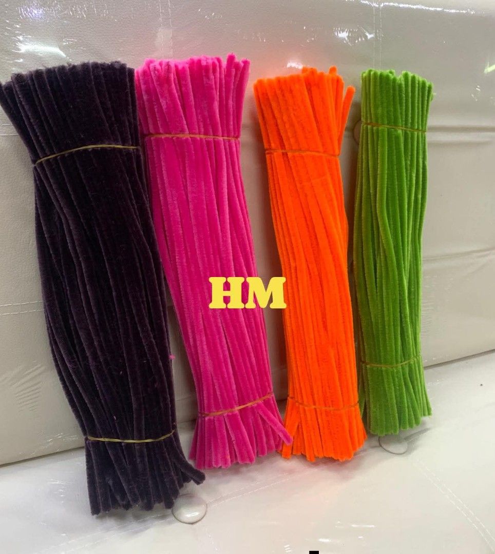 Fuzzy wire 100pcs (Category: Craft Supplies & Tools) located in Manila. Submitted by yzlshop (Listing ID 1419862739, Image 2). Description: - Colorful pipe cleaner bundles - Available colors: green, orange, pink, purple - Perfect for arts and crafts - Tied together for easy use - Suitable for kids and adults - Versatile craft supplies.