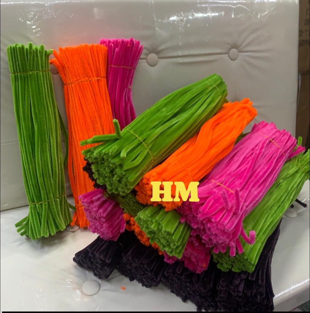 Fuzzy wire 100pcs (Category: Craft Supplies & Tools) located in Manila. Submitted by yzlshop (Listing ID 1419862739, Image 1). Description: - Colorful pipe cleaner bundles - Available colors: green, orange, pink, purple - Perfect for arts and crafts - Tied together for easy use - Suitable for kids and adults - Versatile craft supplies.
