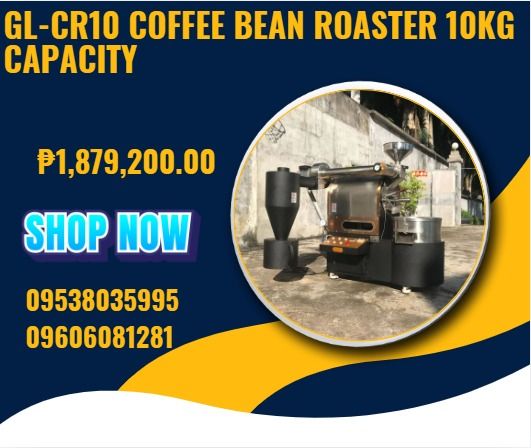 GL-CR10 Coffee Bean Roaster 10kg capacity (Category: Home Improvement Tools & Accessories) located in Caloocan City. Submitted by gollemrea92925 (Listing ID 1419802824, Image 1). Description: Output: 10-12Kg/time Power: 1Hp*2, 1Hp*1, 1/2Hp*1 Gas consumption: 1.5Kg/Hr. Mechanical size: 1550mm*750mm*1700mm. Mechanical weight: 240Kgs. Gas heating Electric heating Choose one .
