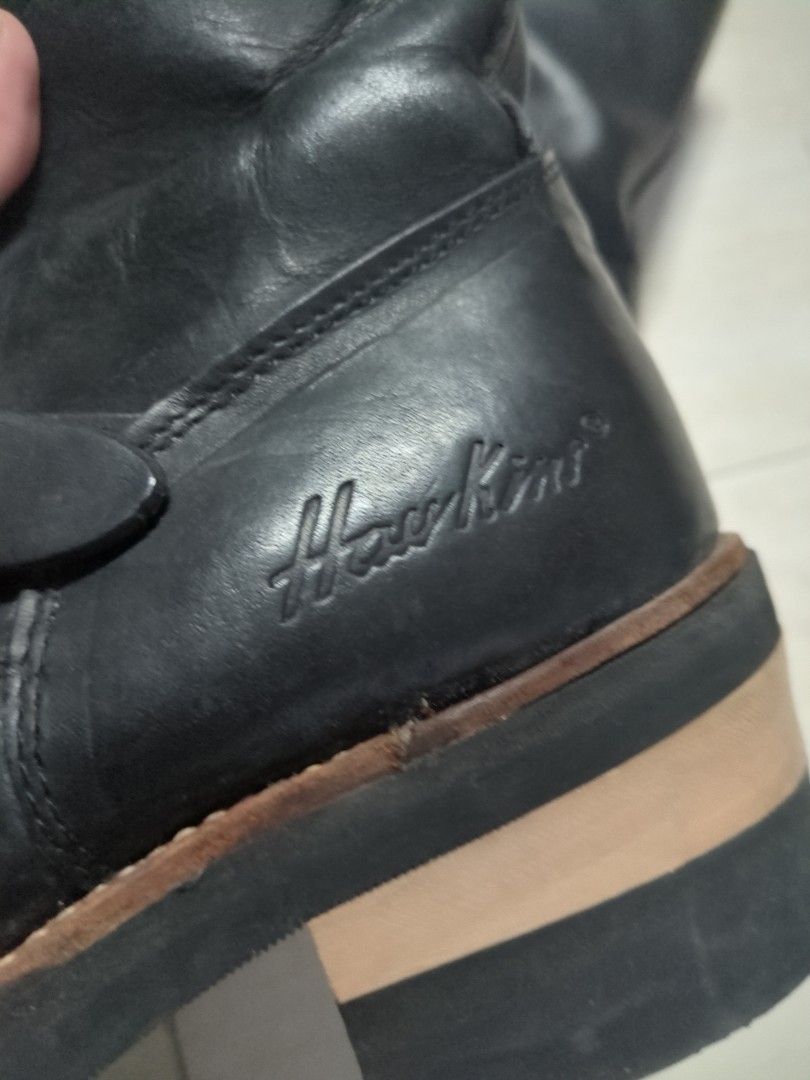 Hawkins Black Buckle Engineer Boots (Size US 6) (Category: Boots) located in Naic. Submitted by silverparks (Listing ID 1419878522, Image 2). Description: Size: EU 38 / UK 5 / US 6 I assumed it was sized like U.S. engineer boots that are slightly wide, but it ended up being too small for my feet. I'm Size 8 women's..