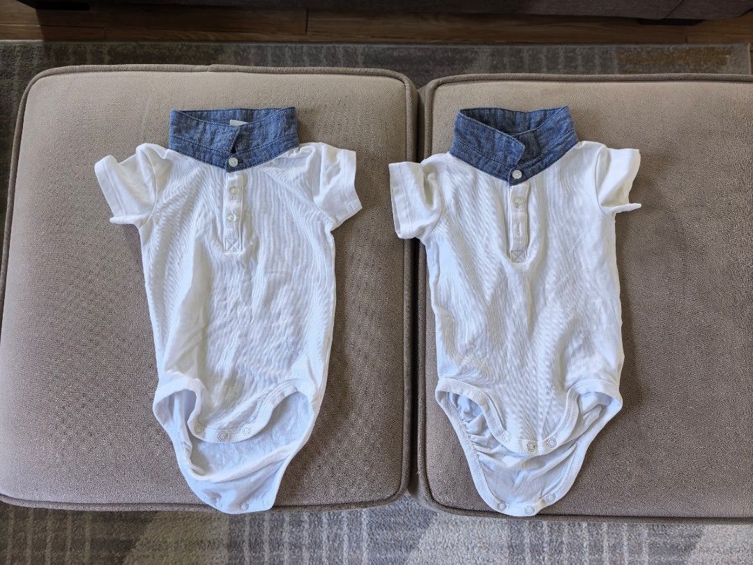 H&M Baby Bodysuit 4-6M (Category: Babies & Kids Fashion) located in Bulacan. Submitted by eyarmc28 (Listing ID 1419791834, Image 1). Description: - Set of two H&M baby bodysuits - White bodysuit with a blue collar - Short sleeves - Button-up front - Size: 4-6 months - Perfect for your baby.