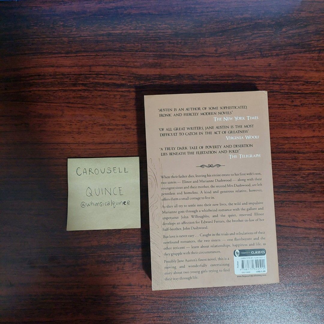 Jane Austen Sense and Sensibility Book (Category: Storybooks) located in Quezon City. Submitted by whimsicalquince (Listing ID 1419959044, Image 2). Description: Tanning/Foxing.