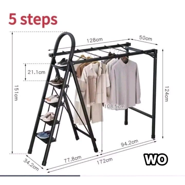 Multifunctional 5-Step Ladder with Clothes Rack (Category: Other Home Furniture) located in Manila. Submitted by micoooy (Listing ID 1419910843, Image 3). Description: Versatile 5-step ladder doubles as a clothes rack. It comes in multiple colors and can hold up to 300斤. The ladder is designed for stability and safety, making it suitable for various uses, including reaching high places and organizing clothes. It's a multi-use item that can be use