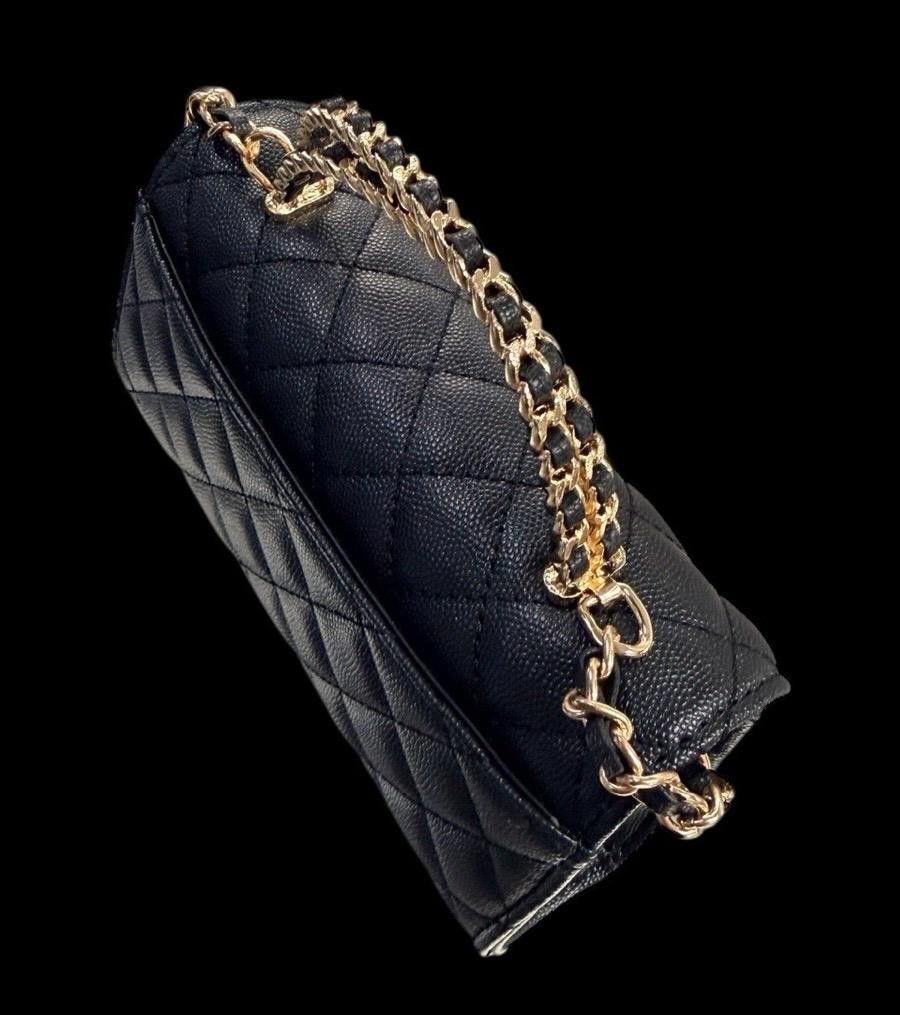 ON HAND Black Quilted Handbag with Chain (Category: Luxury Bags & Wallets) located in General Trias. Submitted by godgraceisreal_ph (Listing ID 1419854878, Image 3). Description: ON HAND, 2 piece available READY TO SHIP VIA LALAMOVE, LBC Complimentary Chanel VIP gift wallet on chain -Black quilted wallet on chain handbag - Gold chain strap - Gold Chanel logo - Flap closure - Leather material - Top handle - Long chain strap (shoulder/crossbody).