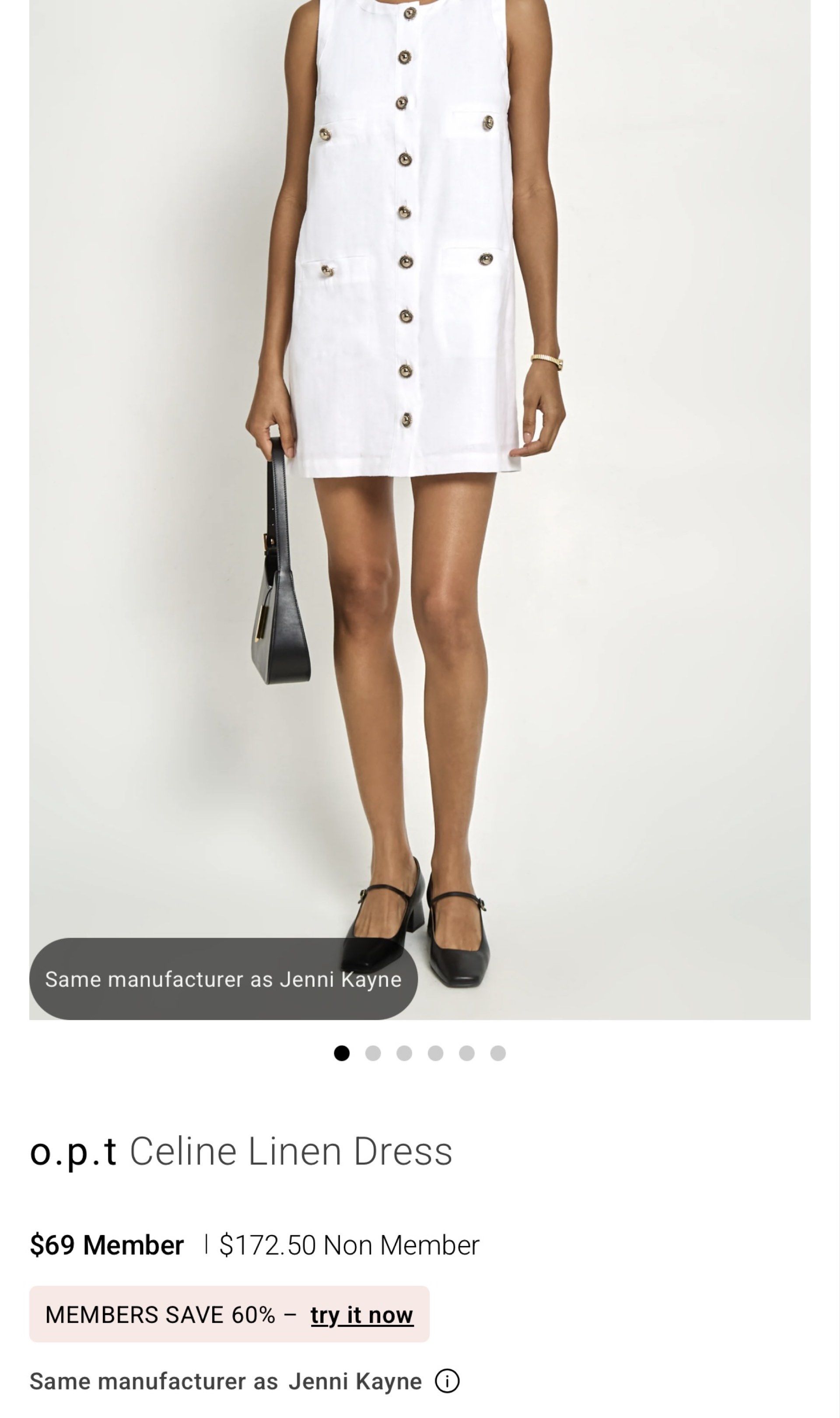 o.p.t Celine Linen Dress (Category: Dresses) located in Davao. Submitted by quickootd (Listing ID 1419874499, Image 2). Description: - Brand: o.p.t can fit xs-s - Style: White linen dress - Design: Sleeveless, round neckline, button-down front - Features: Two front pockets, decorative buttons - Length: Knee-length - Suitable for: Various occasions - Note: Same manufacturer as Jenni Kayne bought from us.