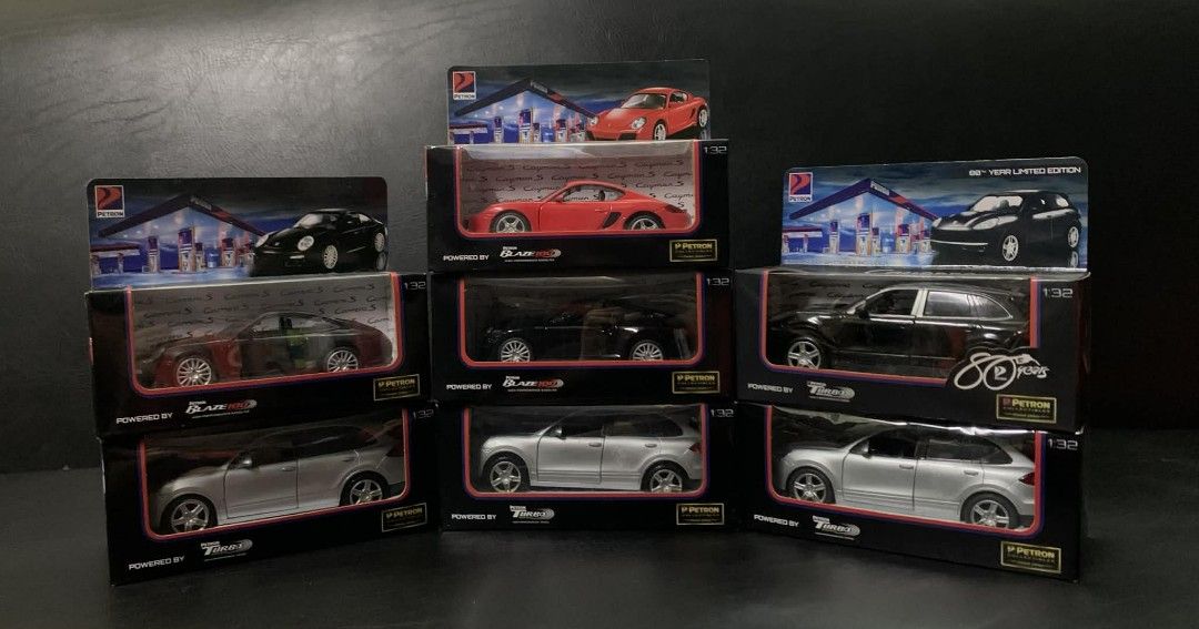 Petron Diecast Cars Assorted Models (Category: Vehicle & Diecast Models) located in Manila. Submitted by fasthawk-6aae (Listing ID 1419927788, Image 3). Description: Collection of Petron diecast model cars. Includes various models such as Porsche Panamera, Carrera GT, 911, Lamborghini Aventador, and more. Each car is in its original box. Scale sizes vary, including 1:32 and 1:24. Some models are from the Blaze 100 series..